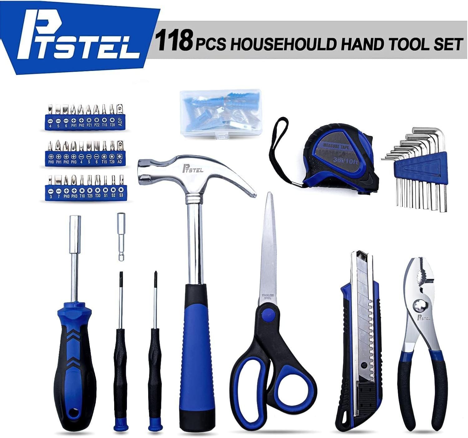 118pcs Tool Set for Home,PTSTEL Household Tool Kit Basic Tools Set for Men Beginners General Repair Tool Set with Blue Tool Box Storage for Home/DIY 118pcs Tool Set for Home,PTSTEL Household Tool Kit Basic Tools Set for Men Beginners General Repair Tool Set with Blue Tool Box Storage for Home/DIY