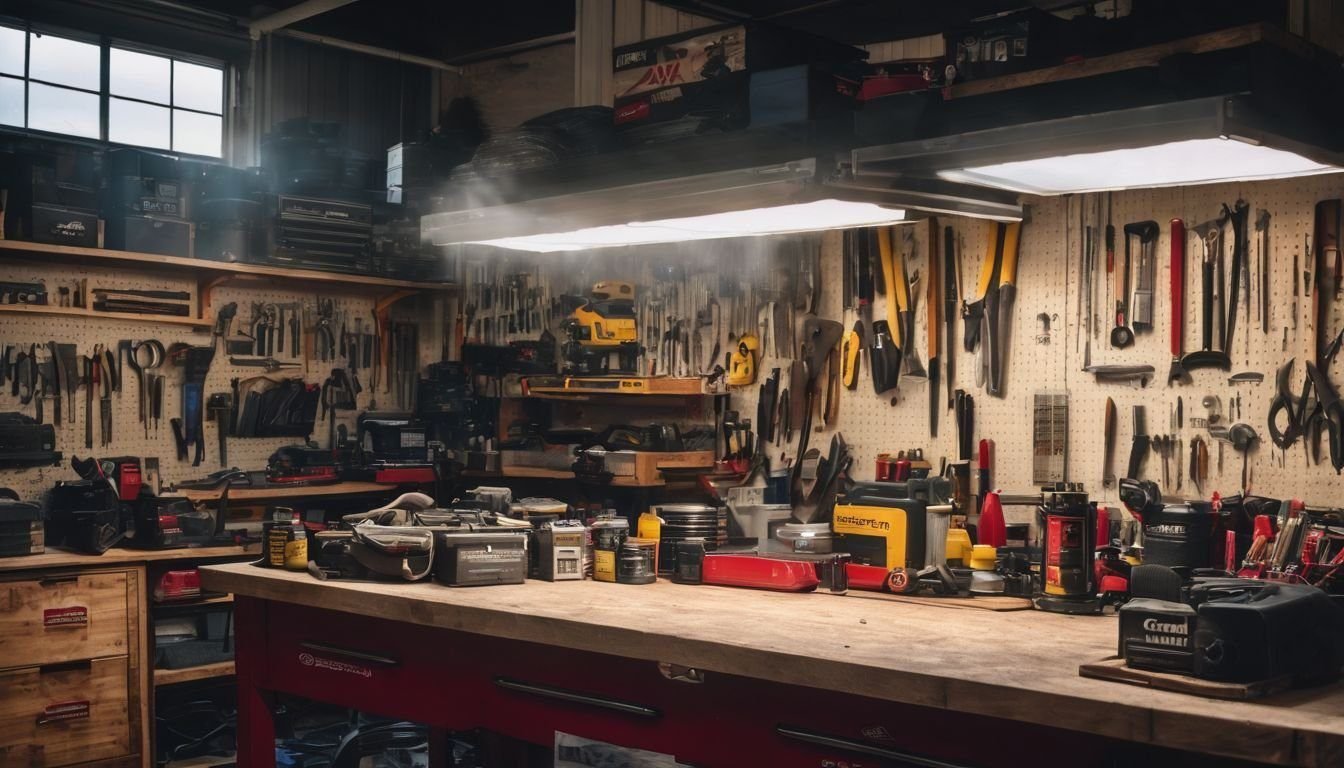 A fully stocked Teng Tools workbench in a bustling, well-lit garage.