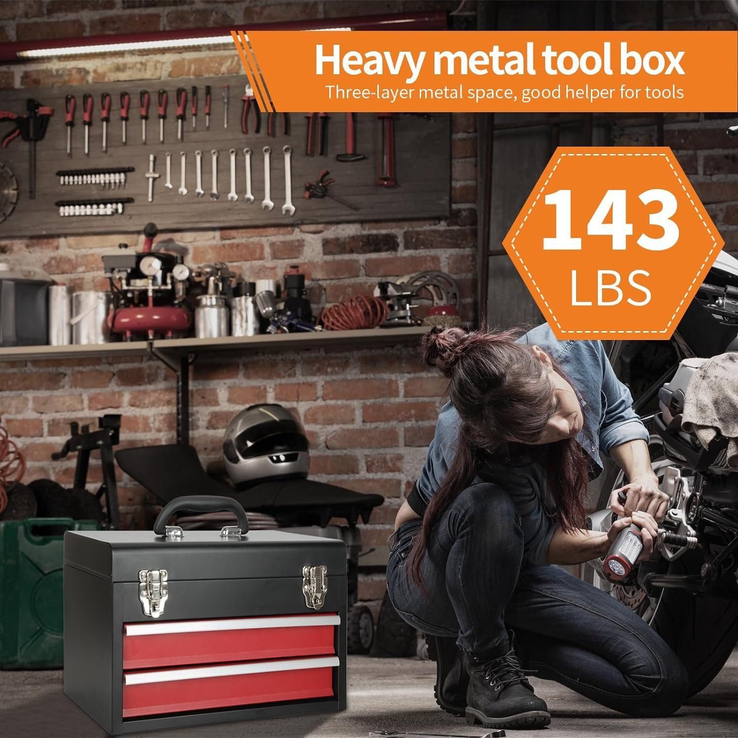 2 Drawers Portable Steel Tool Box with Metal Latch Closure - Black Hand Carry Metal 14“ Tool Chest Case Organizer for Tools Storage Cabinet - Powder Coated Toolbox Chest (EXCLUDING TOOLS) 2 Drawers Portable Steel Tool Box with Metal Latch Closure - Black Hand Carry Metal 14“ Tool Chest Case Organizer for Tools Storage Cabinet - Powder Coated Toolbox Chest (EXCLUDING TOOLS)