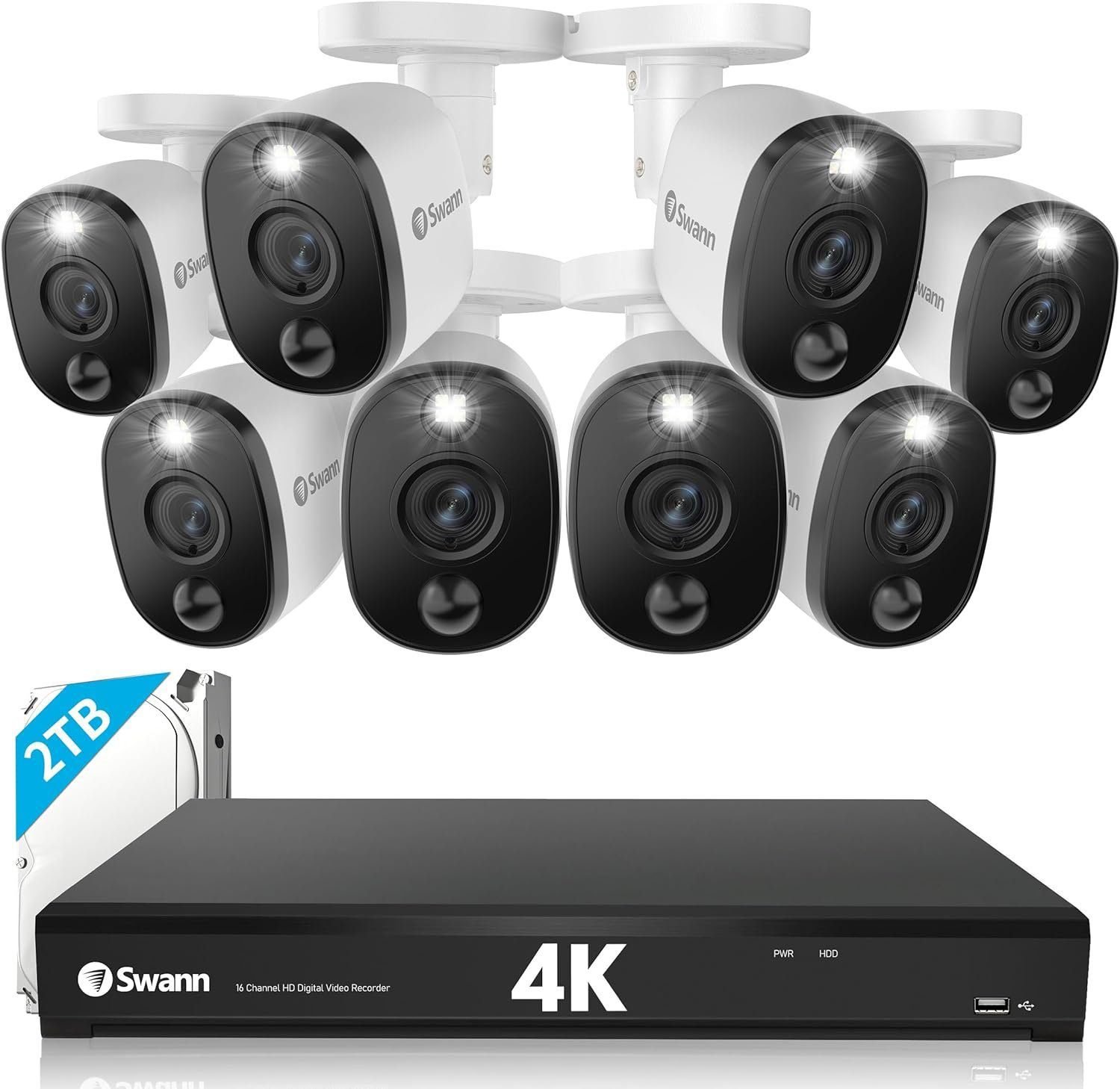 Swann Home DVR Security Camera System with 2TB HDD, 16 Channel 8 Camera, 4K Ultra HD Video, Indoor or Outdoor Wired Surveillance CCTV, Color Night Vision, Heat Motion Detection, LED Lights, 1655808 Swann Home DVR Security Camera System with 2TB HDD, 16 Channel 8 Camera, 4K Ultra HD Video, Indoor or Outdoor Wired Surveillance CCTV, Color Night Vision, Heat Motion Detection, LED Lights, 1655808