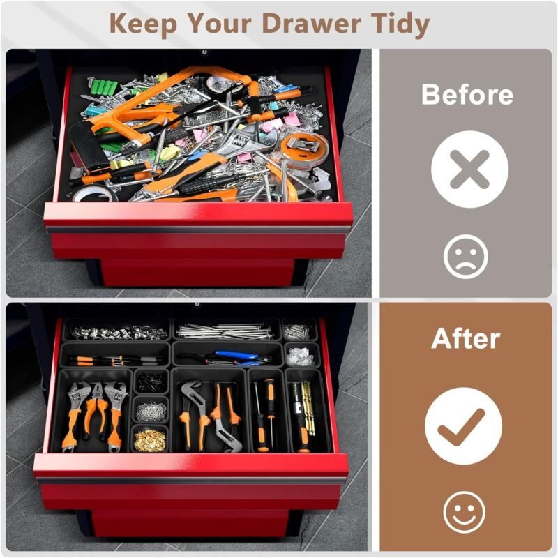 A-LUGEI【𝟰𝟮𝗣𝗖𝗦】【Black】 Tool Box Organizer Tray Divider Set, Desk Drawer Organizer, Garage Organization and Storage Toolbox Accessories for Rolling Tool Chest Cart Cabinet Work Bench Small Parts A-LUGEI【𝟰𝟮𝗣𝗖𝗦】【Black】 Tool Box Organizer Tray Divider Set, Desk Drawer Organizer, Garage Organization and Storage Toolbox Accessories for Rolling Tool Chest Cart Cabinet Work Bench Small Parts