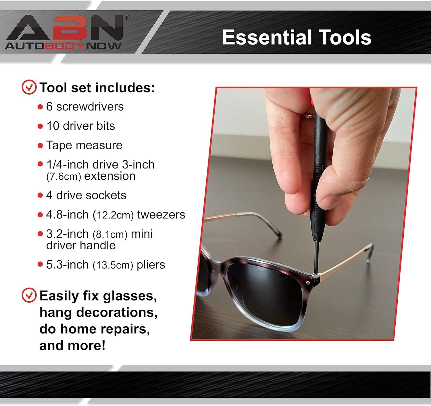 ABN 25-Piece Tri-Fold Mini Tool Set for Dorm, Travel, Office, Home Tool Kit with Case - Basic Tool Set for Home Repairs ABN 25-Piece Tri-Fold Mini Tool Set for Dorm, Travel, Office, Home Tool Kit with Case - Basic Tool Set for Home Repairs