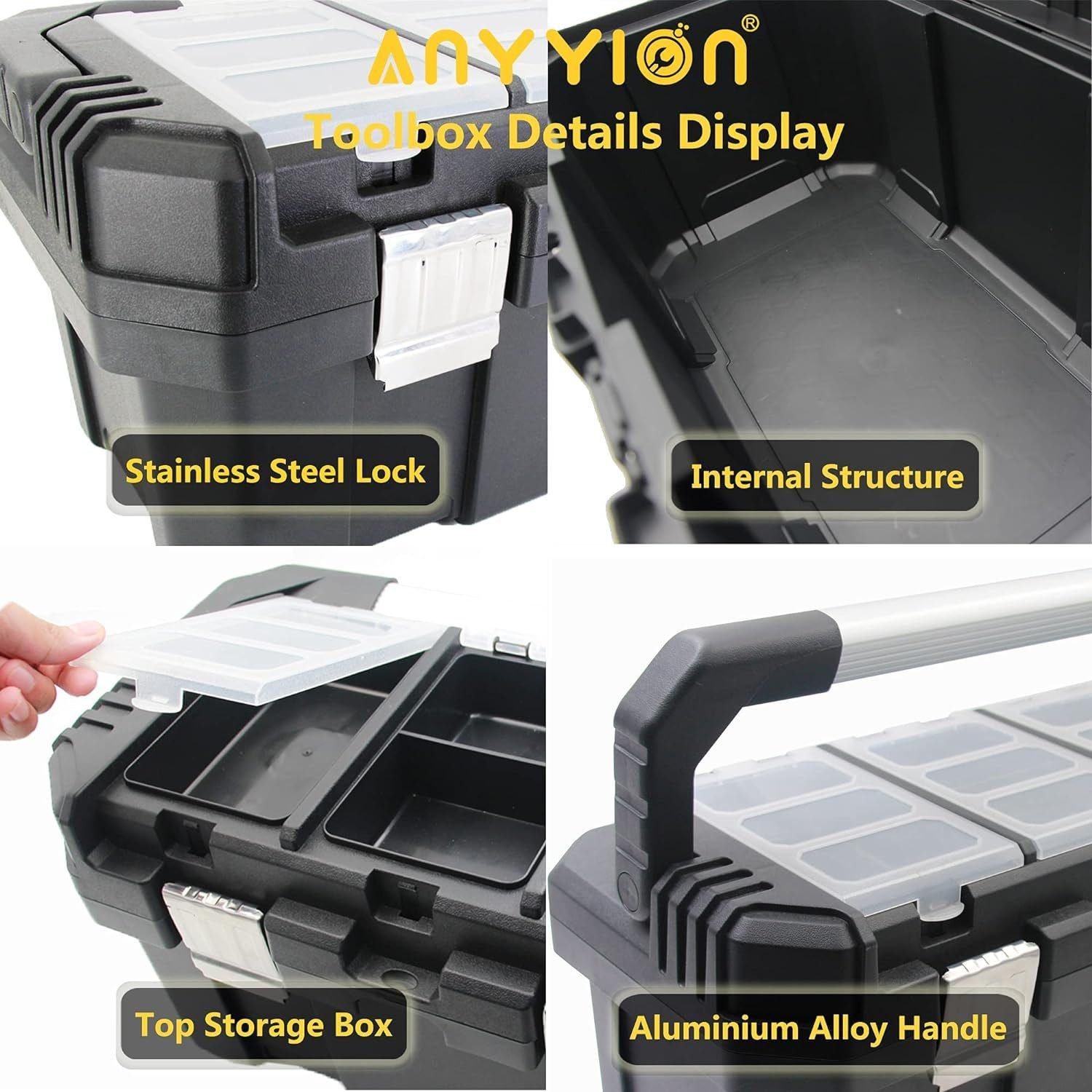 Anyyion 14-Inch Tool box with Removable Tray, Truly Strong and Durable For Craft Storage, Household(14In) Anyyion 14-Inch Tool box with Removable Tray, Truly Strong and Durable For Craft Storage, Household(14In)