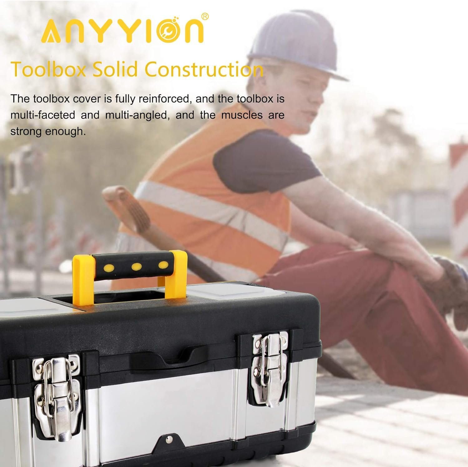 Anyyion 16.5-Inch Tool Box - Portable Lockable Storage, Stainless Steel Plastic Construction - Removable Tray, Toolbox Organizer Truly Strong and Durable Anyyion 16.5-Inch Tool Box - Portable Lockable Storage, Stainless Steel Plastic Construction - Removable Tray, Toolbox Organizer Truly Strong and Durable