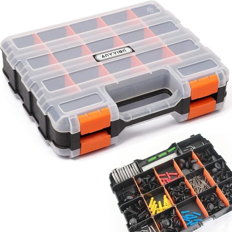 Anyyion Small Parts Organizer, 34-Compartments Double Side parts organizer with Removable Dividers for Hardware, Screws, Bolts, Nails, Beads, Jewelry More by Stalwart Anyyion Small Parts Organizer, 34-Compartments Double Side parts organizer with Removable Dividers for Hardware, Screws, Bolts, Nails, Beads, Jewelry More by Stalwart