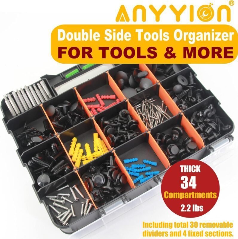Anyyion Small Parts Organizer, 34-Compartments Double Side parts organizer with Removable Dividers for Hardware, Screws, Bolts, Nails, Beads, Jewelry More by Stalwart Anyyion Small Parts Organizer, 34-Compartments Double Side parts organizer with Removable Dividers for Hardware, Screws, Bolts, Nails, Beads, Jewelry More by Stalwart