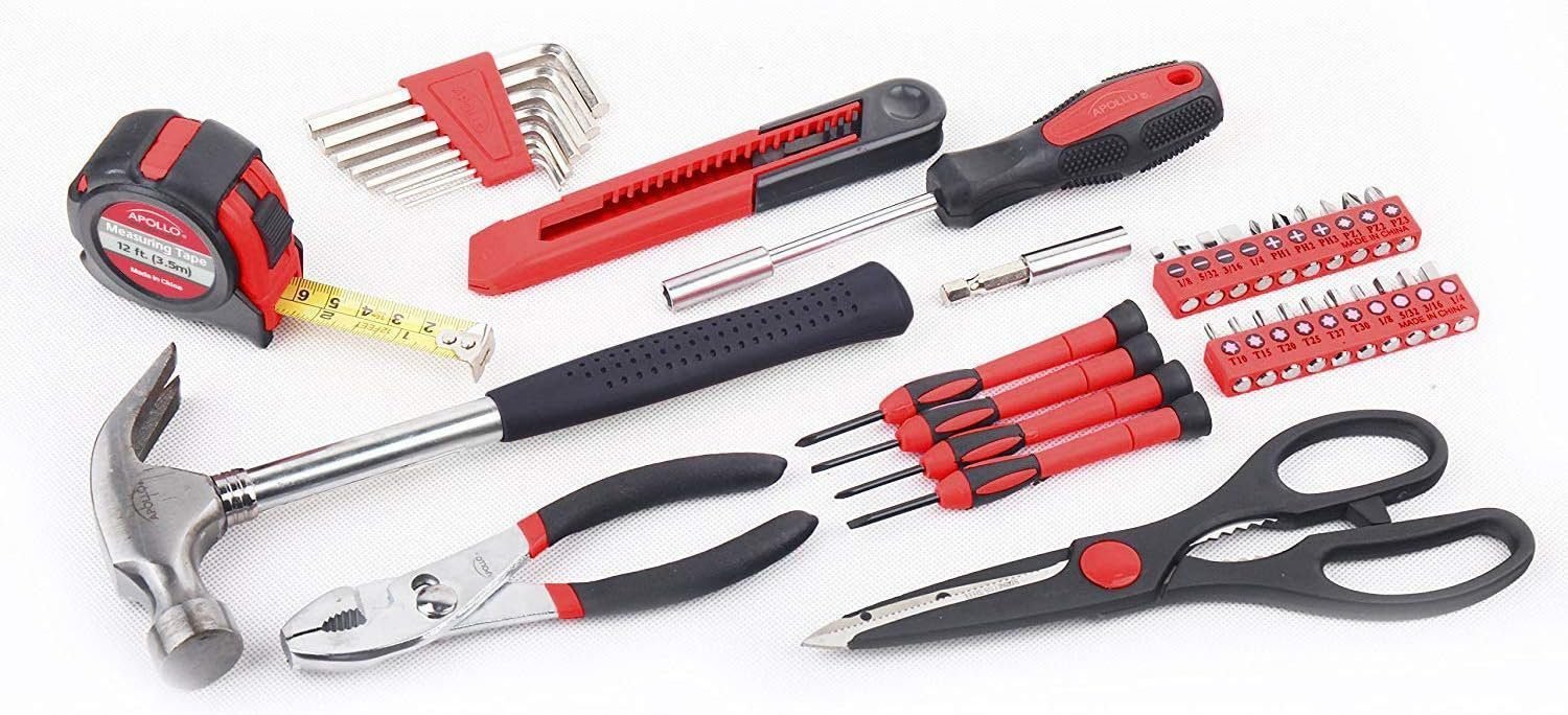 APOLLO TOOLS Original 39 Piece General Household Tool Set in Toolbox Storage Case with Essential Hand Tools for Everyday Home Repairs, DIY and Crafts Red/Black - DT9706 APOLLO TOOLS Original 39 Piece General Household Tool Set in Toolbox Storage Case with Essential Hand Tools for Everyday Home Repairs, DIY and Crafts Red/Black - DT9706