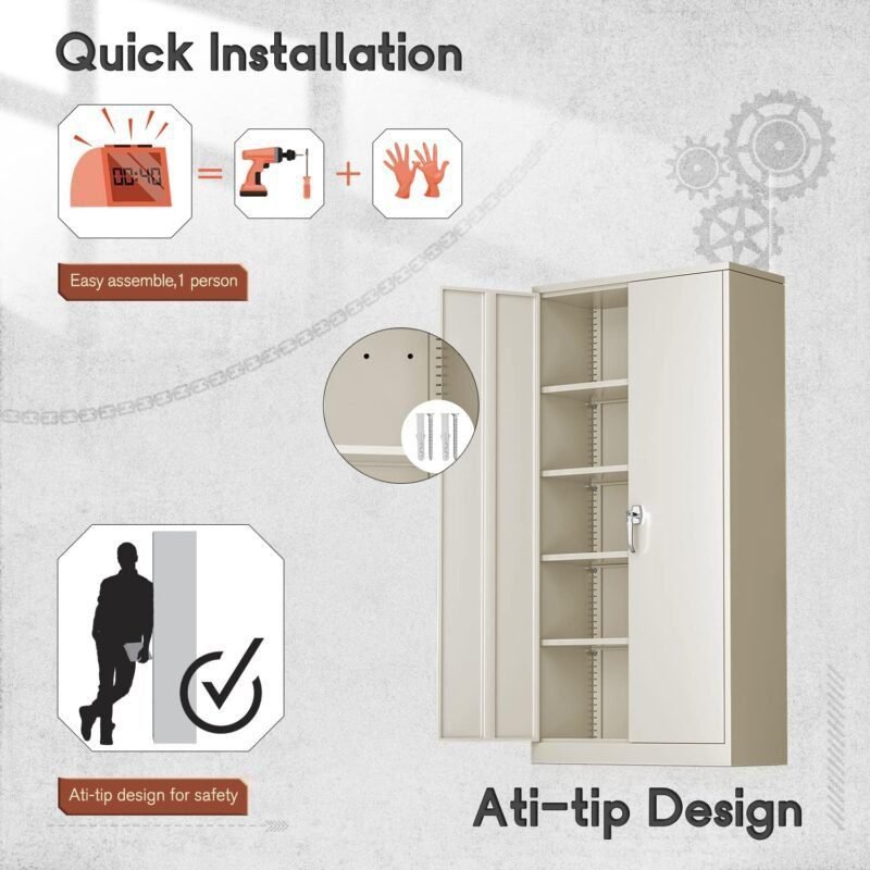 Atripark Metal Storage Cabinet with Lock, 72 Lockable Garage Tool Cabinet with Doors and Shelves, Tall Steel Cabinet for Garage, Heavy-Duty Black File Cabinet for Home Office, Gym, School Atripark Metal Storage Cabinet with Lock, 72 Lockable Garage Tool Cabinet with Doors and Shelves, Tall Steel Cabinet for Garage, Heavy-Duty Black File Cabinet for Home Office, Gym, School