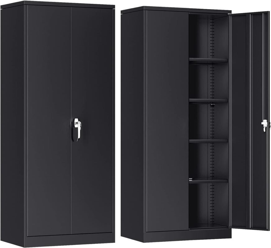 Atripark Metal Storage Cabinet with Lock, 72 Lockable Garage Tool Cabinet with Doors and Shelves, Tall Steel Cabinet for Garage, Heavy-Duty Black File Cabinet for Home Office, Gym, School Atripark Metal Storage Cabinet with Lock, 72 Lockable Garage Tool Cabinet with Doors and Shelves, Tall Steel Cabinet for Garage, Heavy-Duty Black File Cabinet for Home Office, Gym, School