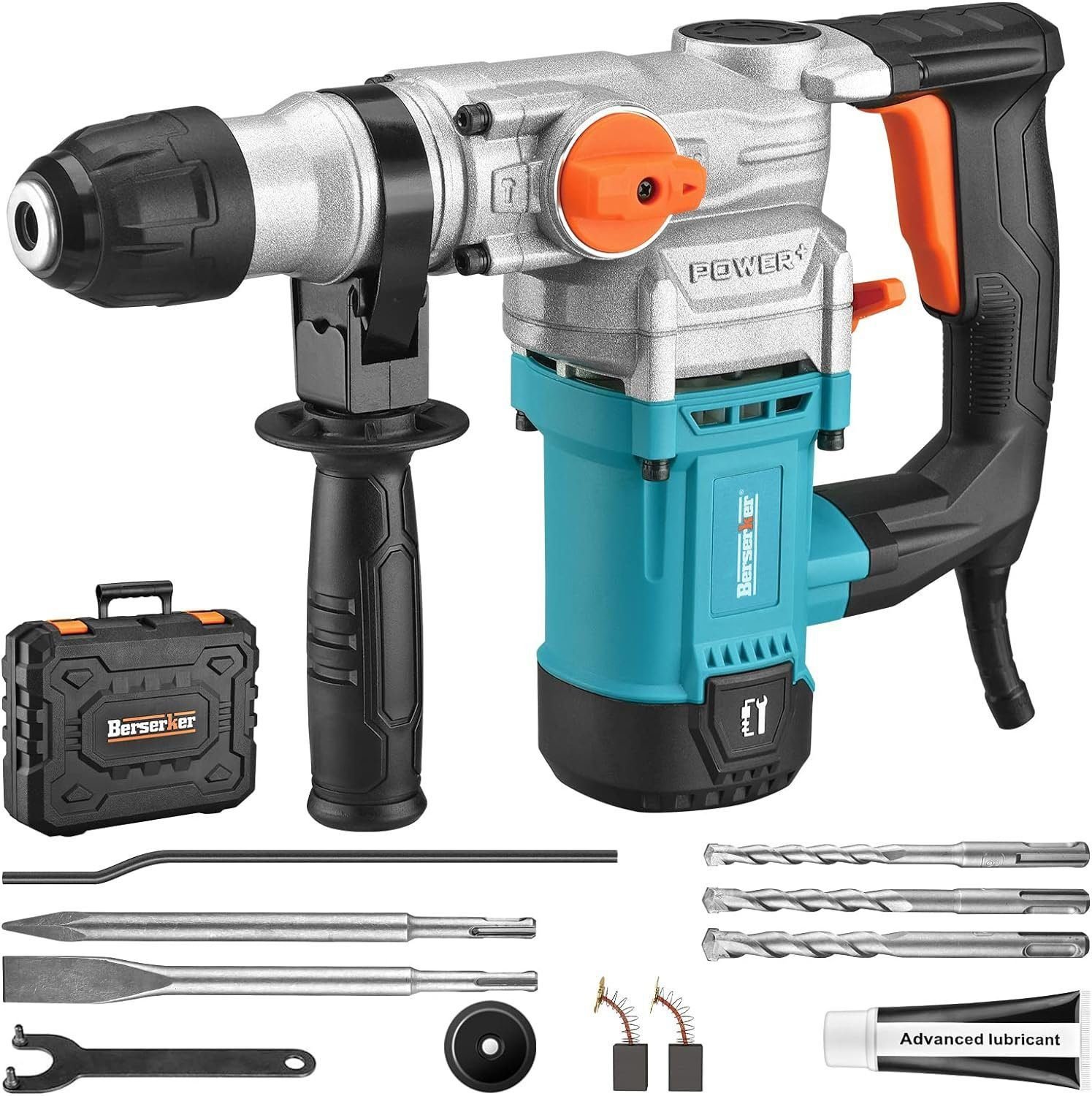 Berserker 1-1/8 SDS-Plus Rotary Hammer Drill with Safety Clutch,9 Amp 3 Functions Corded Rotomartillo for Concrete - Including 3 Drill Bits,Flat Chisel, Point Chisel,Carrying Case Berserker 1-1/8 SDS-Plus Rotary Hammer Drill with Safety Clutch,9 Amp 3 Functions Corded Rotomartillo for Concrete - Including 3 Drill Bits,Flat Chisel, Point Chisel,Carrying Case
