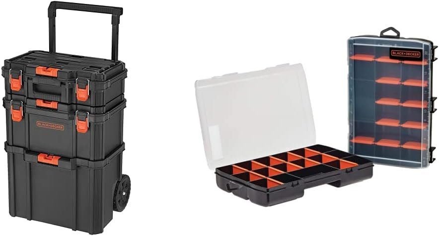 beyond by BLACK+DECKER BLACK+DECKER BDST60500APB Stackable Storage System - 3 Piece Set (Small, Deep Toolbox, and Rolling Tote)