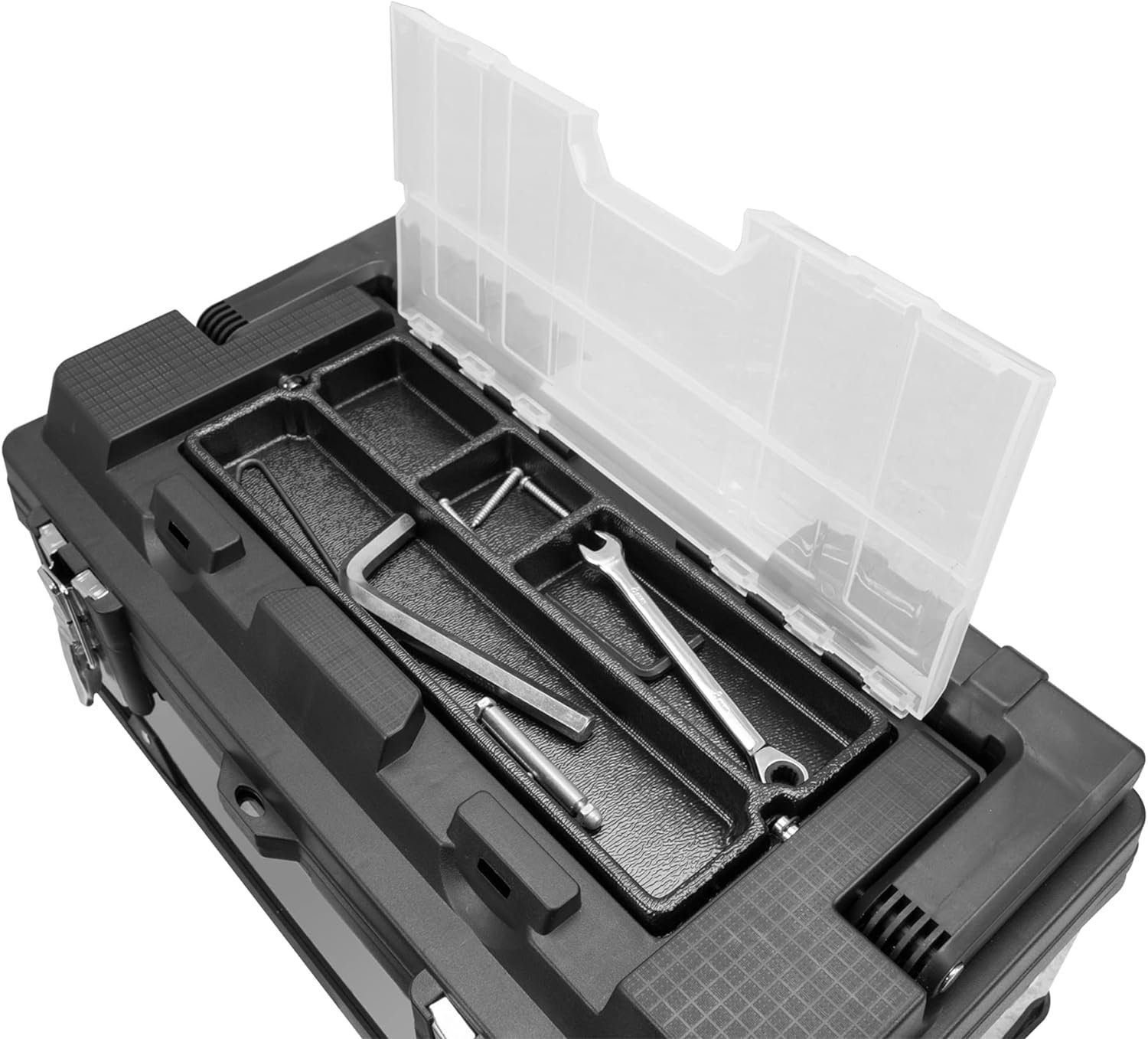 BIG RED ATB212R Torin 19 Steel Portable Tool Box Hip Roof Style Tool Box Organizer with Metal Latch Closure and Removable Storage Tray, Red