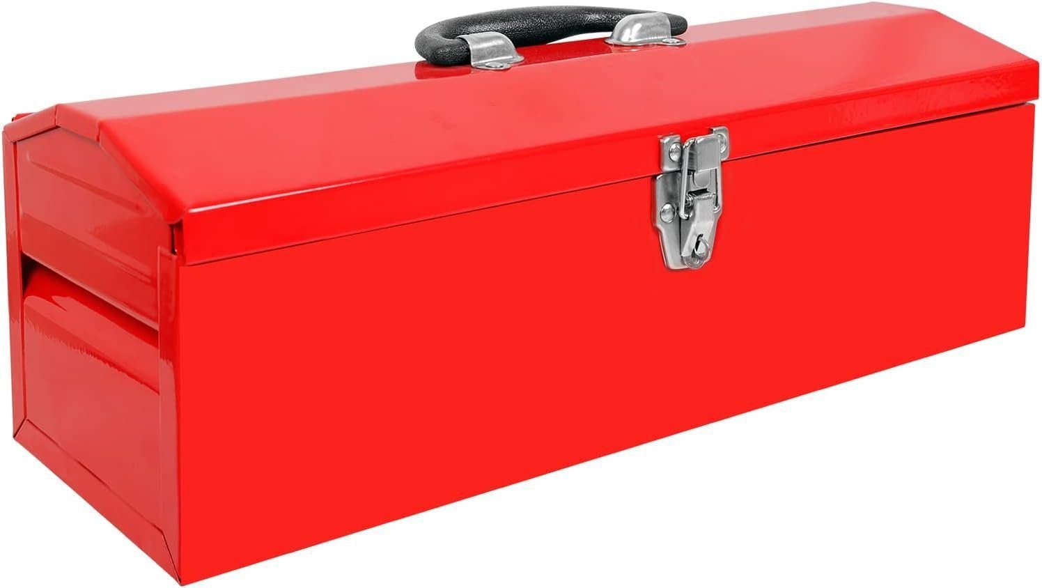 BIG RED ATB212R Torin 19 Steel Portable Tool Box Hip Roof Style Tool Box Organizer with Metal Latch Closure and Removable Storage Tray, Red