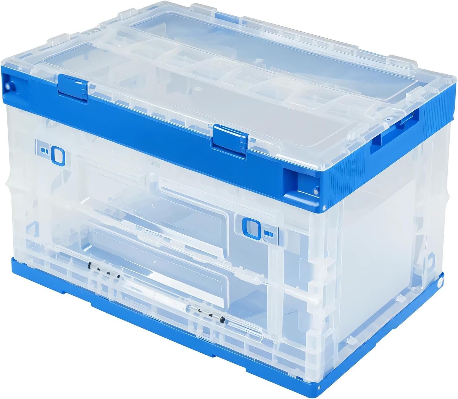 BIG RED AZ500R Torin Double Folding Multi-Function Portable Plastic Storage Tool Box with Removable Sheets, Organizer Tray and Clear Lid - Black/Red