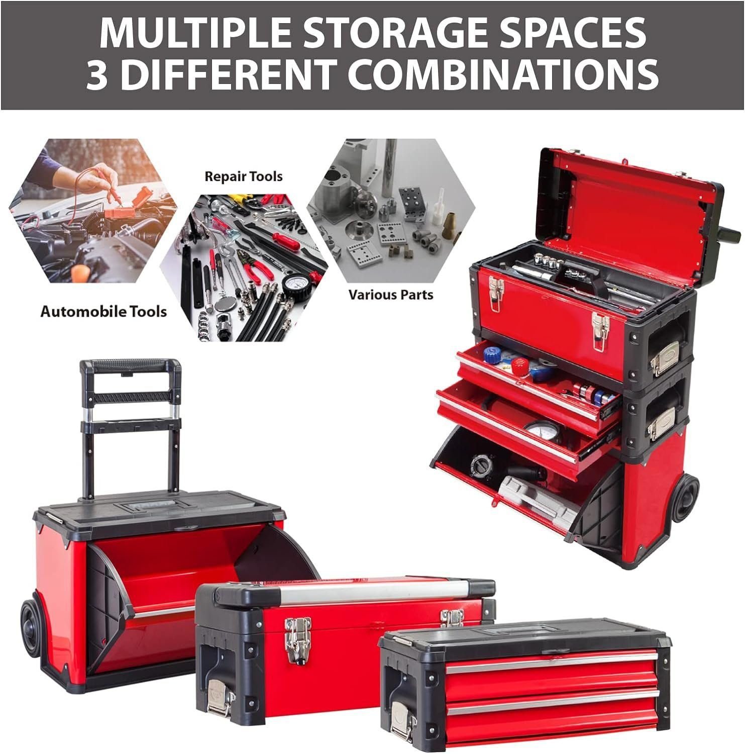 BIG RED Stackable Portable Metal Tool Box Organizer with Wheels and 2 Drawers, Rolling Upright Trolley Tool Chest for Garage or Workshop,Red,ATRJF-C305ABDR BIG RED Stackable Portable Metal Tool Box Organizer with Wheels and 2 Drawers, Rolling Upright Trolley Tool Chest for Garage or Workshop,Red,ATRJF-C305ABDR