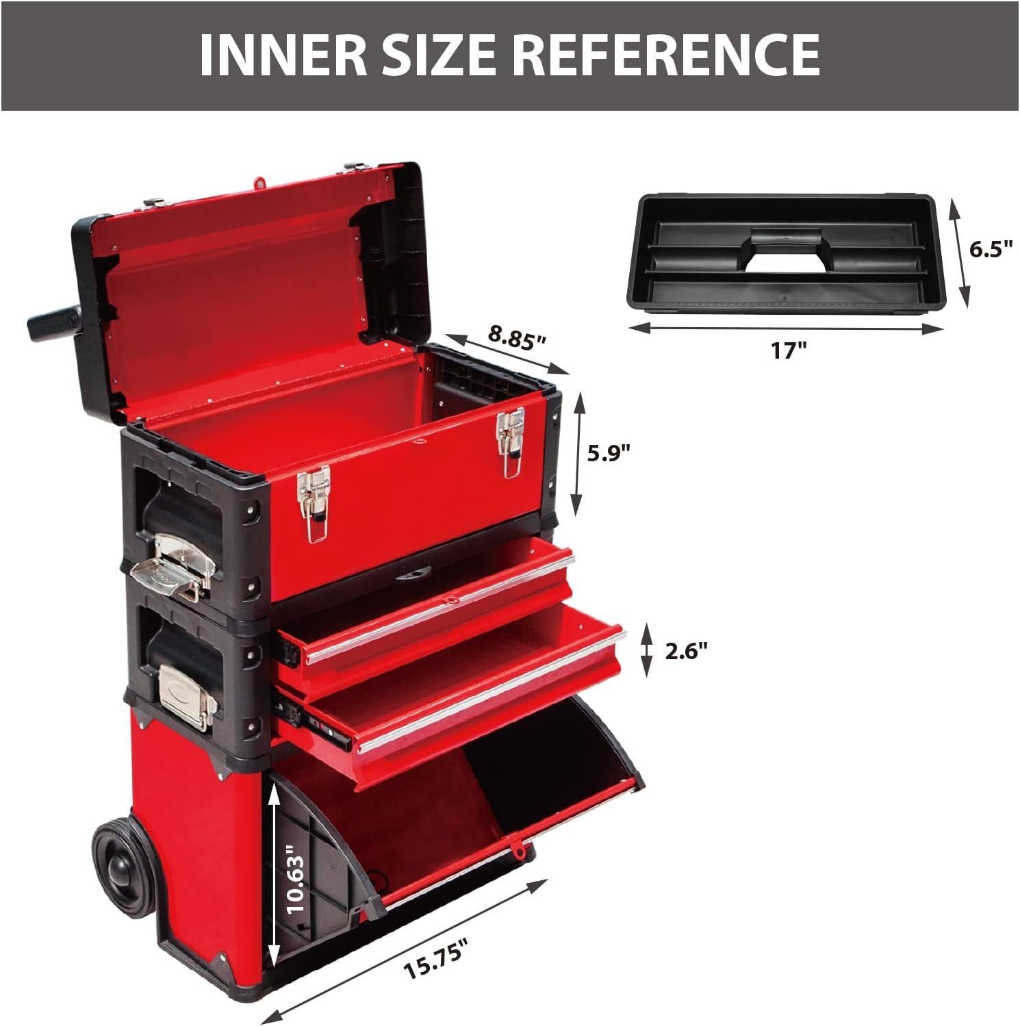 BIG RED Stackable Portable Metal Tool Box Organizer with Wheels and 2 Drawers, Rolling Upright Trolley Tool Chest for Garage or Workshop,Red,ATRJF-C305ABDR BIG RED Stackable Portable Metal Tool Box Organizer with Wheels and 2 Drawers, Rolling Upright Trolley Tool Chest for Garage or Workshop,Red,ATRJF-C305ABDR