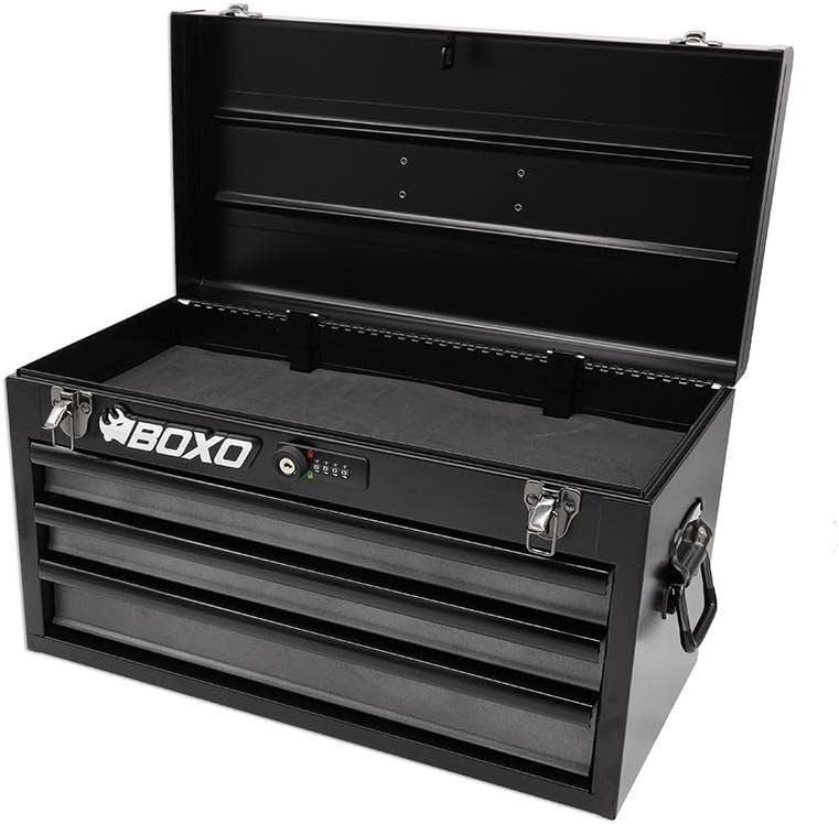 Boxo USA Hand Carry Tool Box 3-Drawer Heavy Duty Steel Toolbox with Lock System (White)