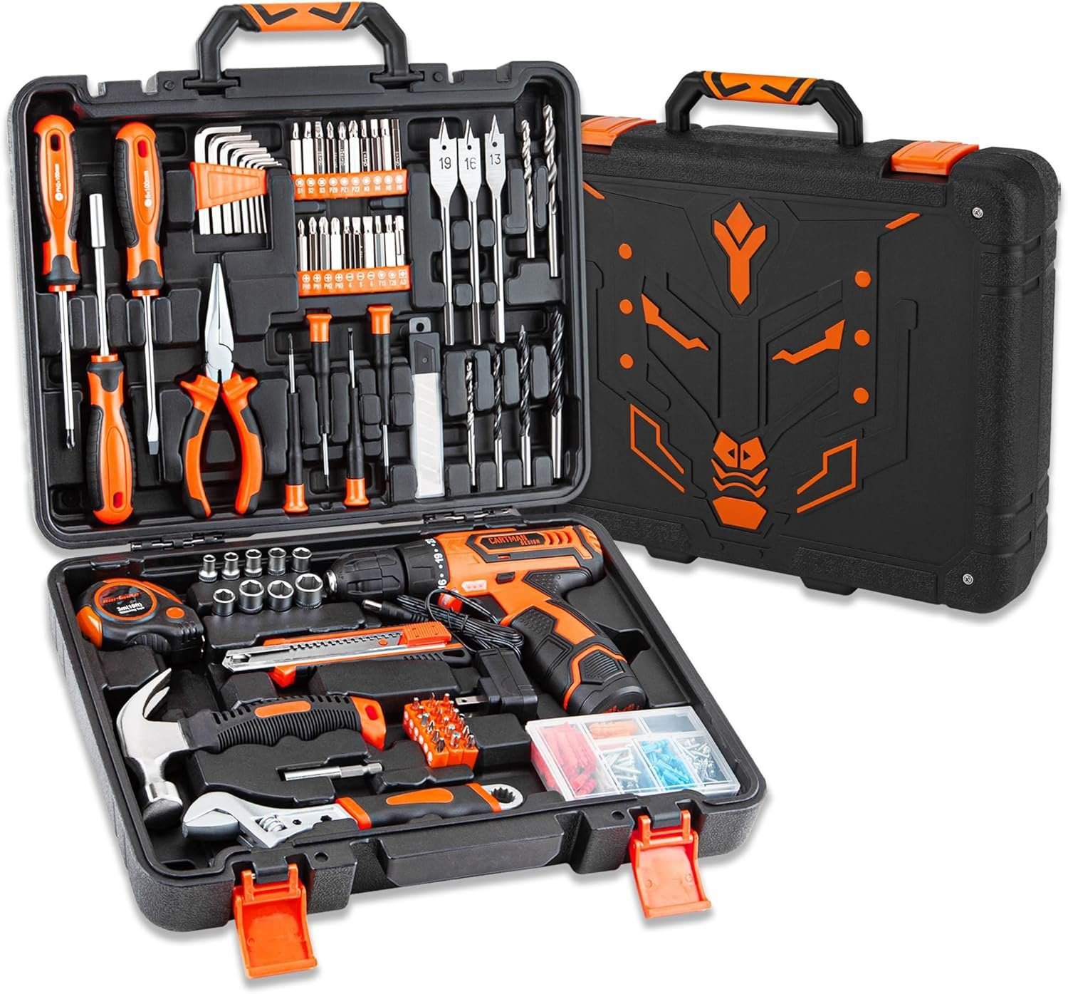 CARTMAN Power Tool Combo Kits with 12V Cordless Drill, Professional Household Home Tool Kit Set, DIY Hand Tool Kits for Garden Office House Repair, with a Robot Style Carry Box CARTMAN Power Tool Combo Kits with 12V Cordless Drill, Professional Household Home Tool Kit Set, DIY Hand Tool Kits for Garden Office House Repair, with a Robot Style Carry Box