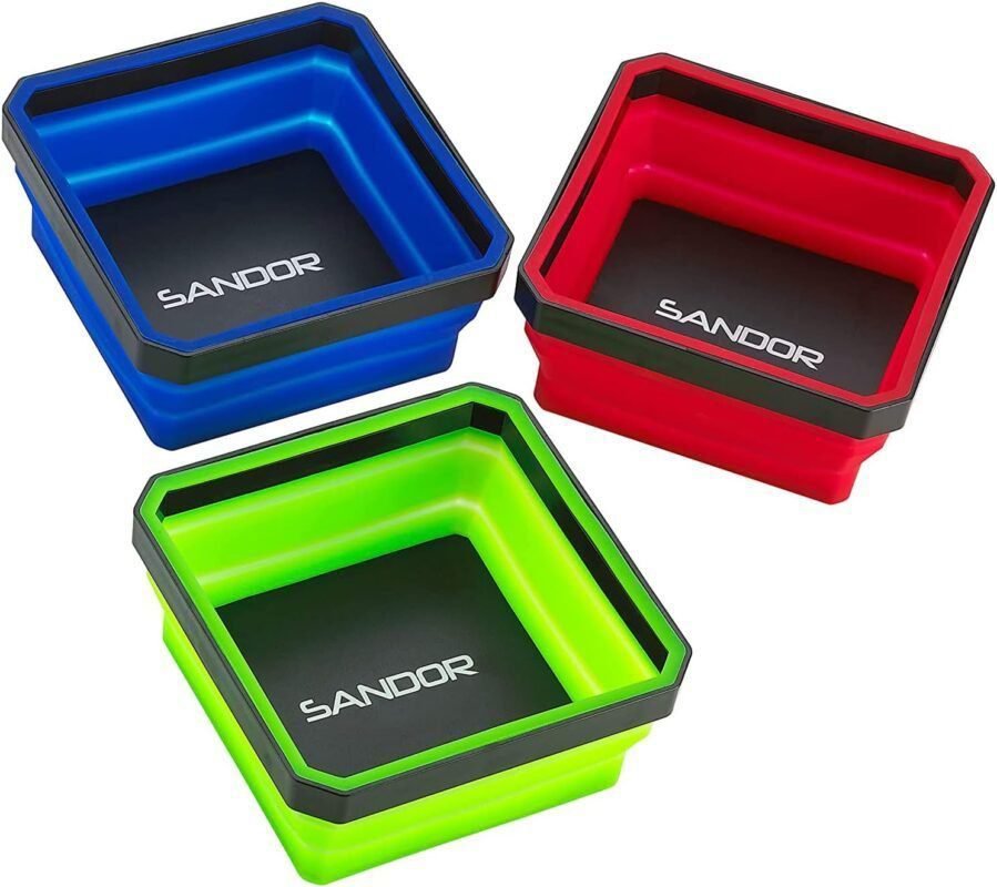 Collapsible Magnetic Parts Tray Set - (Pack of 3) Tool Trays for Screw, Bolts, Nuts, Washers, Pins and Other Small Metal Parts - 4.25 Inch Square - Red, Blue, and Green Collapsible Magnetic Parts Tray Set - (Pack of 3) Tool Trays for Screw, Bolts, Nuts, Washers, Pins and Other Small Metal Parts - 4.25 Inch Square - Red, Blue, and Green