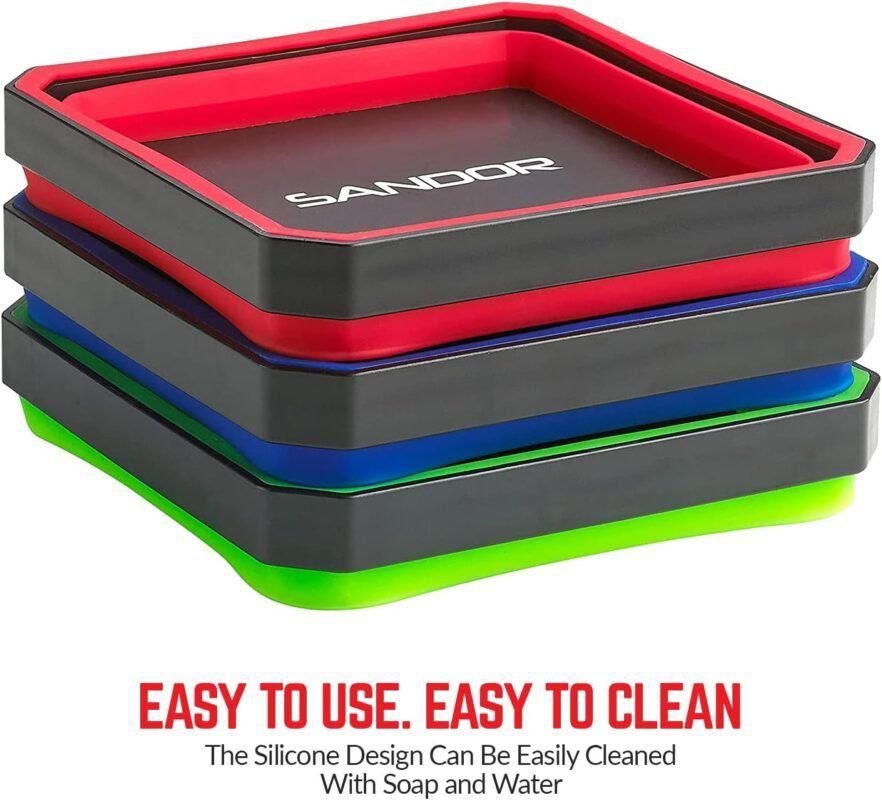 Collapsible Magnetic Parts Tray Set - (Pack of 3) Tool Trays for Screw, Bolts, Nuts, Washers, Pins and Other Small Metal Parts - 4.25 Inch Square - Red, Blue, and Green Collapsible Magnetic Parts Tray Set - (Pack of 3) Tool Trays for Screw, Bolts, Nuts, Washers, Pins and Other Small Metal Parts - 4.25 Inch Square - Red, Blue, and Green