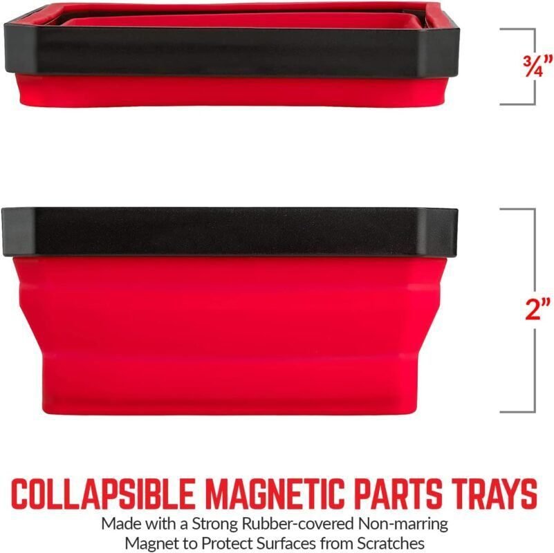 Collapsible Magnetic Parts Tray Set - (Pack of 3) Tool Trays for Screw, Bolts, Nuts, Washers, Pins and Other Small Metal Parts - 4.25 Inch Square - Red, Blue, and Green Collapsible Magnetic Parts Tray Set - (Pack of 3) Tool Trays for Screw, Bolts, Nuts, Washers, Pins and Other Small Metal Parts - 4.25 Inch Square - Red, Blue, and Green