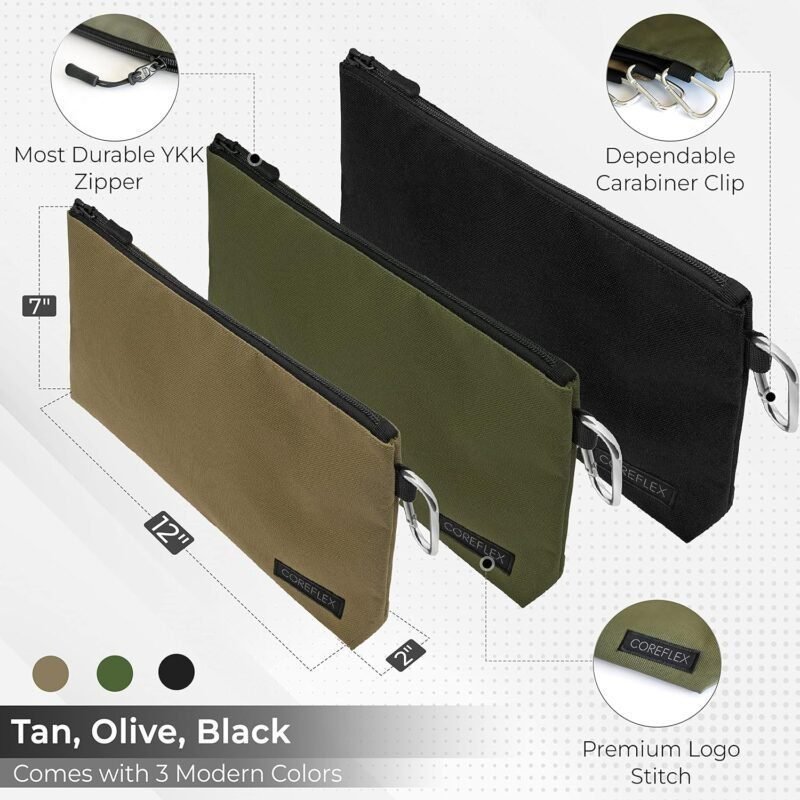 Coreflex 3 Pack Premium Tool Pouch Zipper Bag, 12inch Tool Bag, Multipurpose Storage pouch, Heavy duty Flat Bottom Tool bag with YKK Zipper for Tools, Gadgets, Cosmetics, Stationary, Travel accessary