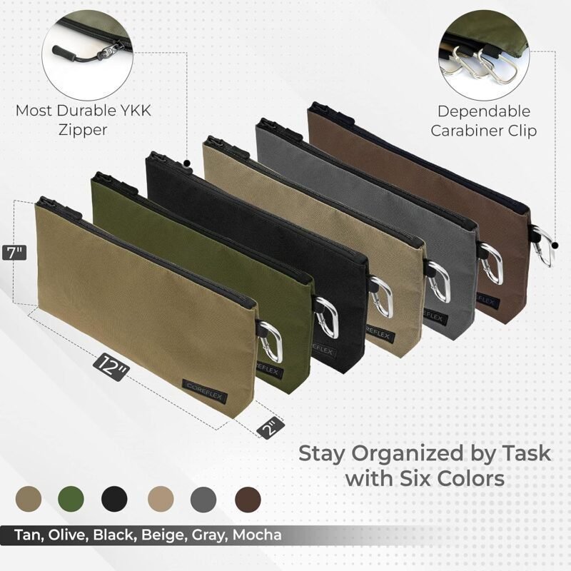 Coreflex 3 Pack Premium Tool Pouch Zipper Bag, 12inch Tool Bag, Multipurpose Storage pouch, Heavy duty Flat Bottom Tool bag with YKK Zipper for Tools, Gadgets, Cosmetics, Stationary, Travel accessary