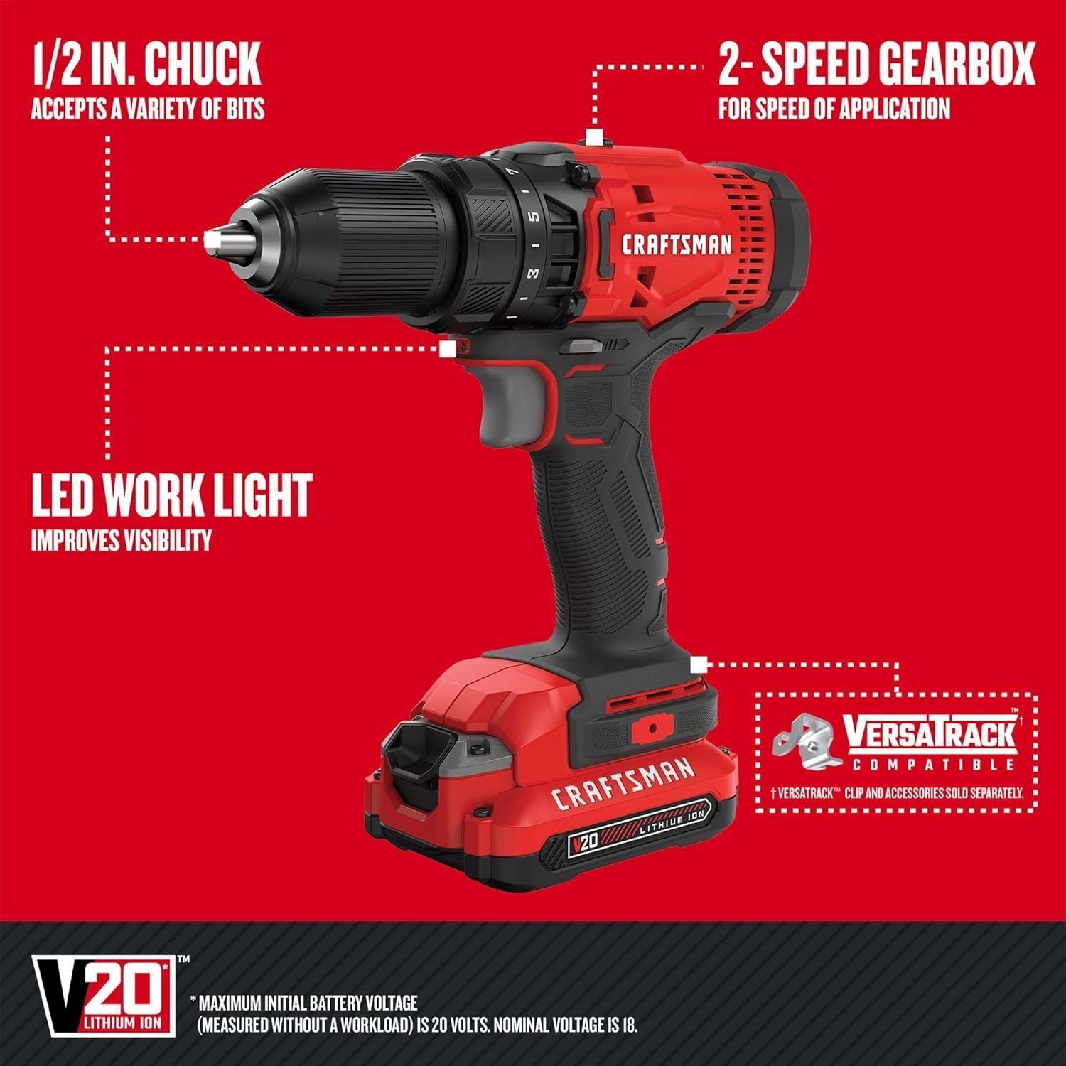 CRAFTSMAN V20 MAX Cordless Drill and Impact Driver, Power Tool Combo Kit with 2 Batteries and Charger (CMCK200C2AM) CRAFTSMAN V20 MAX Cordless Drill and Impact Driver, Power Tool Combo Kit with 2 Batteries and Charger (CMCK200C2AM)