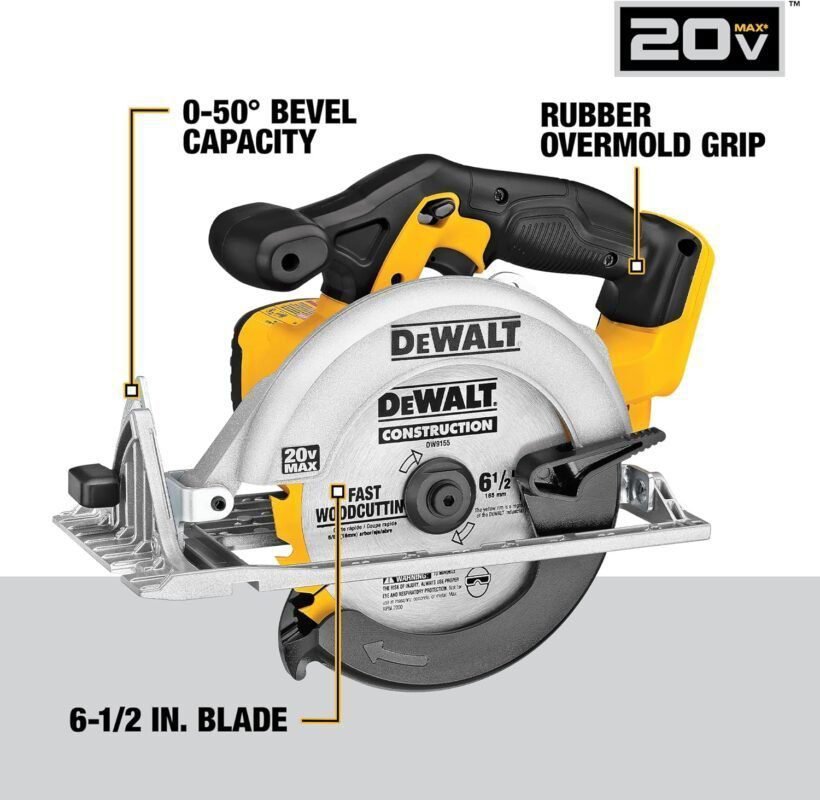 DEWALT 20V MAX Circular Saw, 6-1/2-Inch Blade, 460 MWO Engine, 0-50 Degree Bevel Capability, Bare Tool Only (DCS391B) DEWALT 20V MAX Circular Saw, 6-1/2-Inch Blade, 460 MWO Engine, 0-50 Degree Bevel Capability, Bare Tool Only (DCS391B)