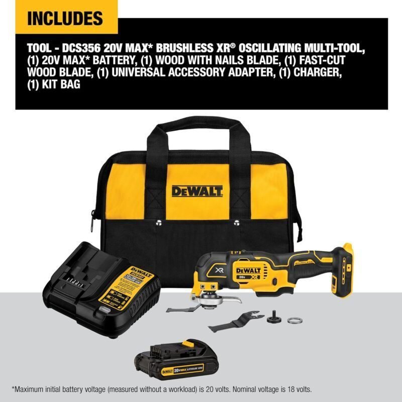 DEWALT 20V MAX* XR Oscillating Tool Kit, 3-Speed (DCS356C1) DEWALT 20V MAX* XR Oscillating Tool Kit, 3-Speed (DCS356C1)
