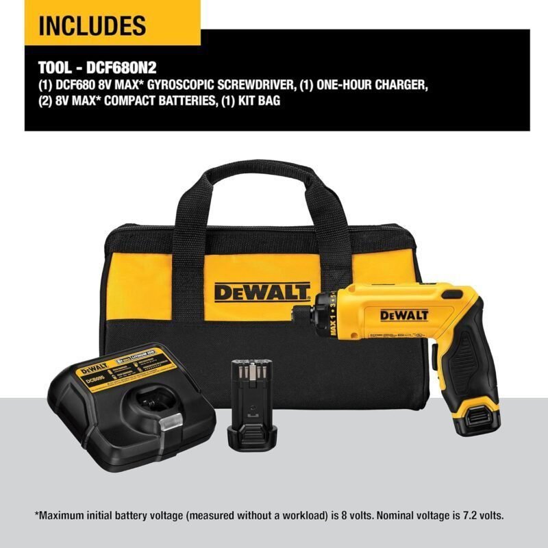 DEWALT 8V MAX Cordless Screwdriver Kit, Gyroscopic, 2 Batteries, Electric (DCF680N2) DEWALT 8V MAX Cordless Screwdriver Kit, Gyroscopic, 2 Batteries, Electric (DCF680N2)