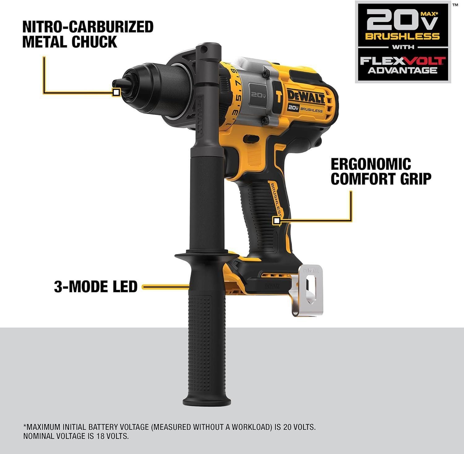 DEWALT FLEXVOLT ADVANTAGE 20V MAX* Hammer Drill, Cordless, 1/2-Inch, Tool Only (DCD999B) DEWALT FLEXVOLT ADVANTAGE 20V MAX* Hammer Drill, Cordless, 1/2-Inch, Tool Only (DCD999B)