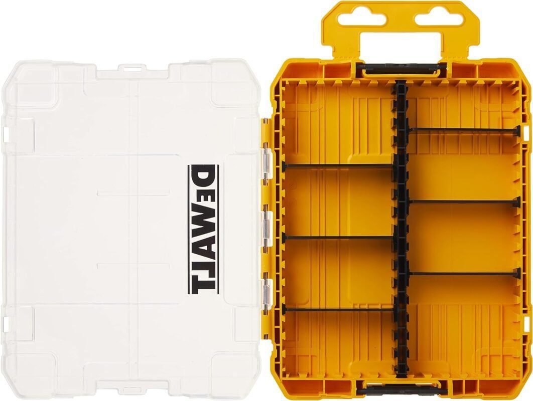 DEWALT TSTAK Tool Box, 8-Compartments, Clear Lid Organizer, Side Latches for Easy Connection, Removable Compartments for Small Tools and Accessories(DWAN2190),Yellow DEWALT TSTAK Tool Box, 8-Compartments, Clear Lid Organizer, Side Latches for Easy Connection, Removable Compartments for Small Tools and Accessories(DWAN2190),Yellow