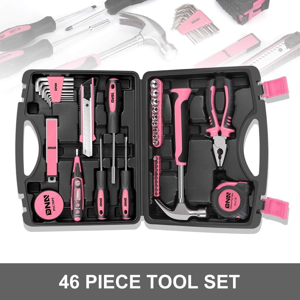 DNA MOTORING Pink 46 PCs Home Tool Set Electonic Repair Precision Screwdriver Voltage Tester Hammer Plier DIY Kit (TOOLS-00014) DNA MOTORING Pink 46 PCs Home Tool Set Electonic Repair Precision Screwdriver Voltage Tester Hammer Plier DIY Kit (TOOLS-00014)