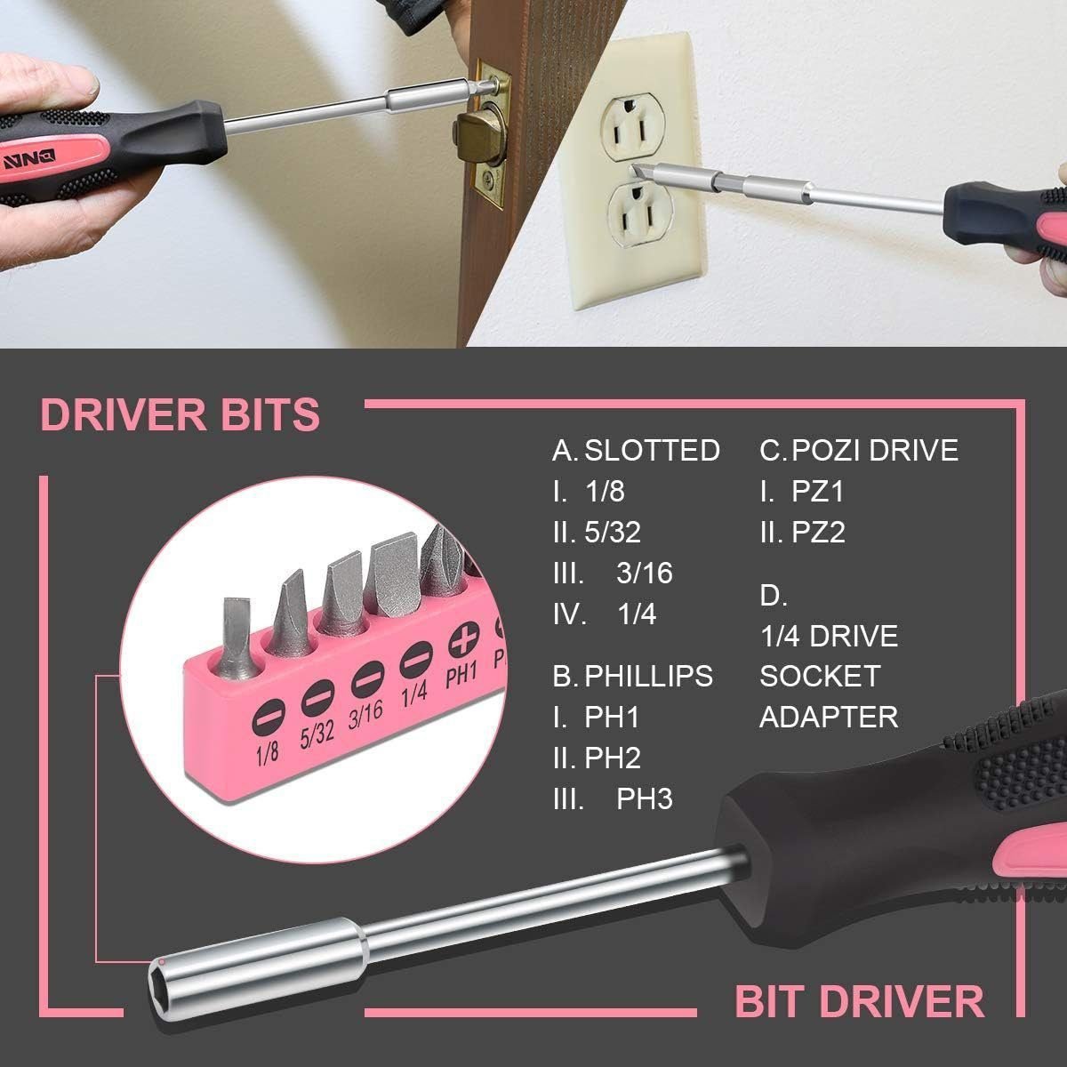 DNA MOTORING Pink 46 PCs Home Tool Set Electonic Repair Precision Screwdriver Voltage Tester Hammer Plier DIY Kit (TOOLS-00014) DNA MOTORING Pink 46 PCs Home Tool Set Electonic Repair Precision Screwdriver Voltage Tester Hammer Plier DIY Kit (TOOLS-00014)