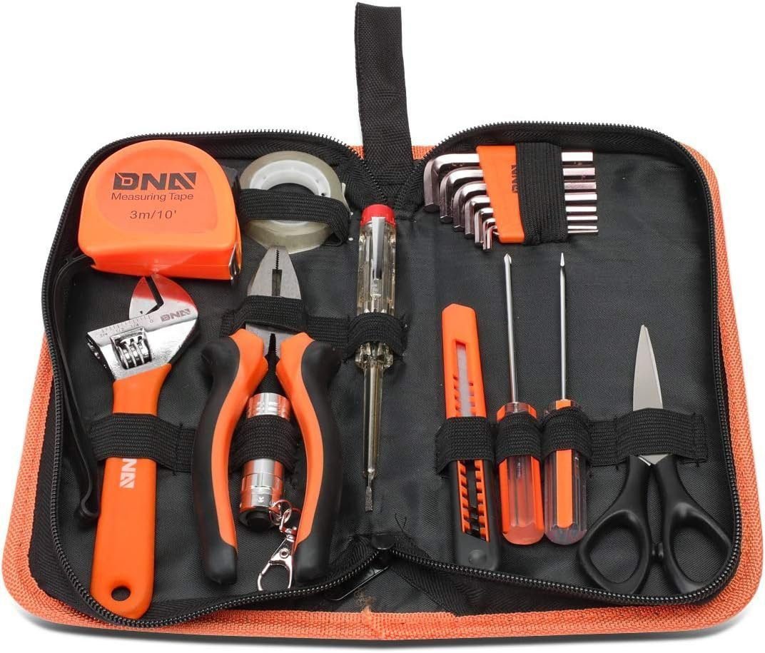DNA Motoring TOOLS-00032 18 Piece Mechanics Home Repair Tool Set, Includes Pliers, Wrench, Hex Keys, Screwdrivers, Scissors, and Tape Measurer, 1 Kit, Orange/Black DNA Motoring TOOLS-00032 18 Piece Mechanics Home Repair Tool Set, Includes Pliers, Wrench, Hex Keys, Screwdrivers, Scissors, and Tape Measurer, 1 Kit, Orange/Black