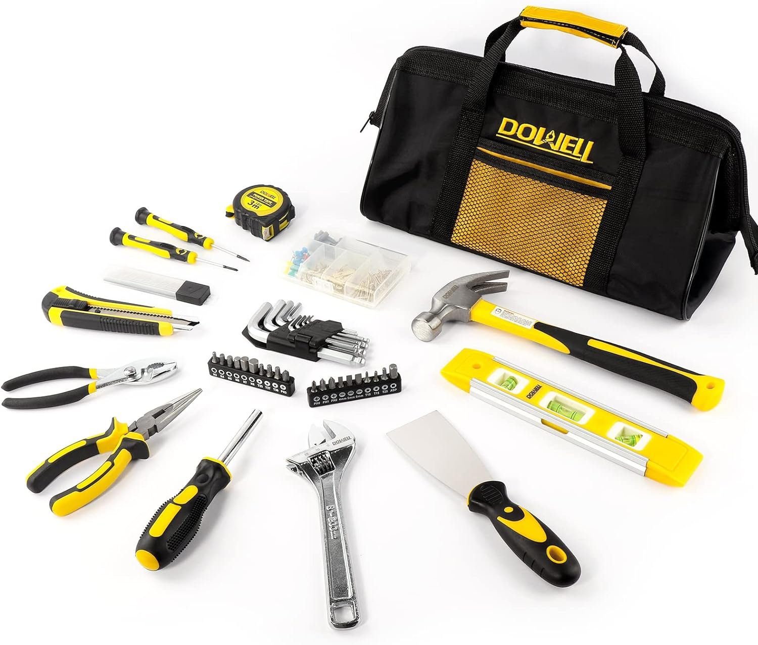 DOWELL 146PCS Homeowner Tool Set, Household Repairing Tool Kit with 14-Inch Wide Mouth Open Storage Tool Bag DOWELL 146PCS Homeowner Tool Set, Household Repairing Tool Kit with 14-Inch Wide Mouth Open Storage Tool Bag