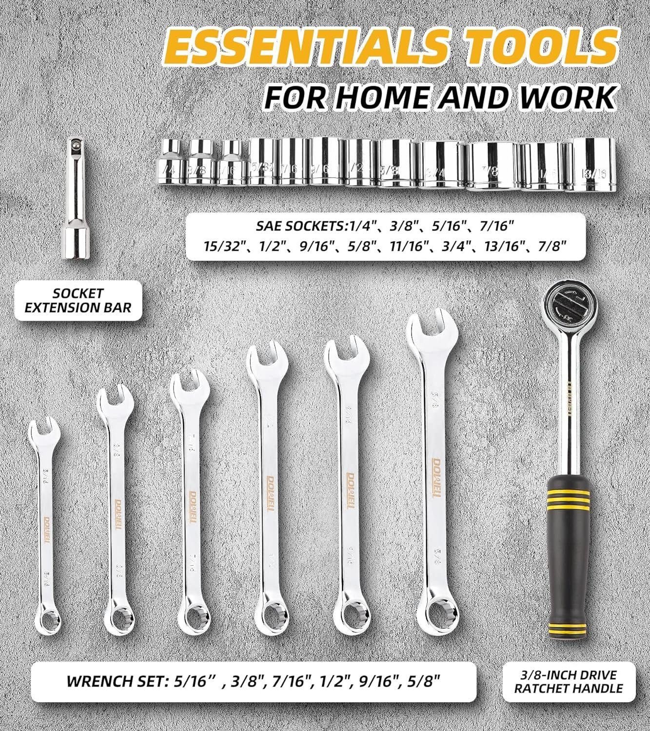 DOWELL 229PCS Tool Sets for Men, Household Hand Tool Kit, Home Repairing Tool Set for Maintenance with 14-Inch Storage Bag DOWELL 229PCS Tool Sets for Men, Household Hand Tool Kit, Home Repairing Tool Set for Maintenance with 14-Inch Storage Bag