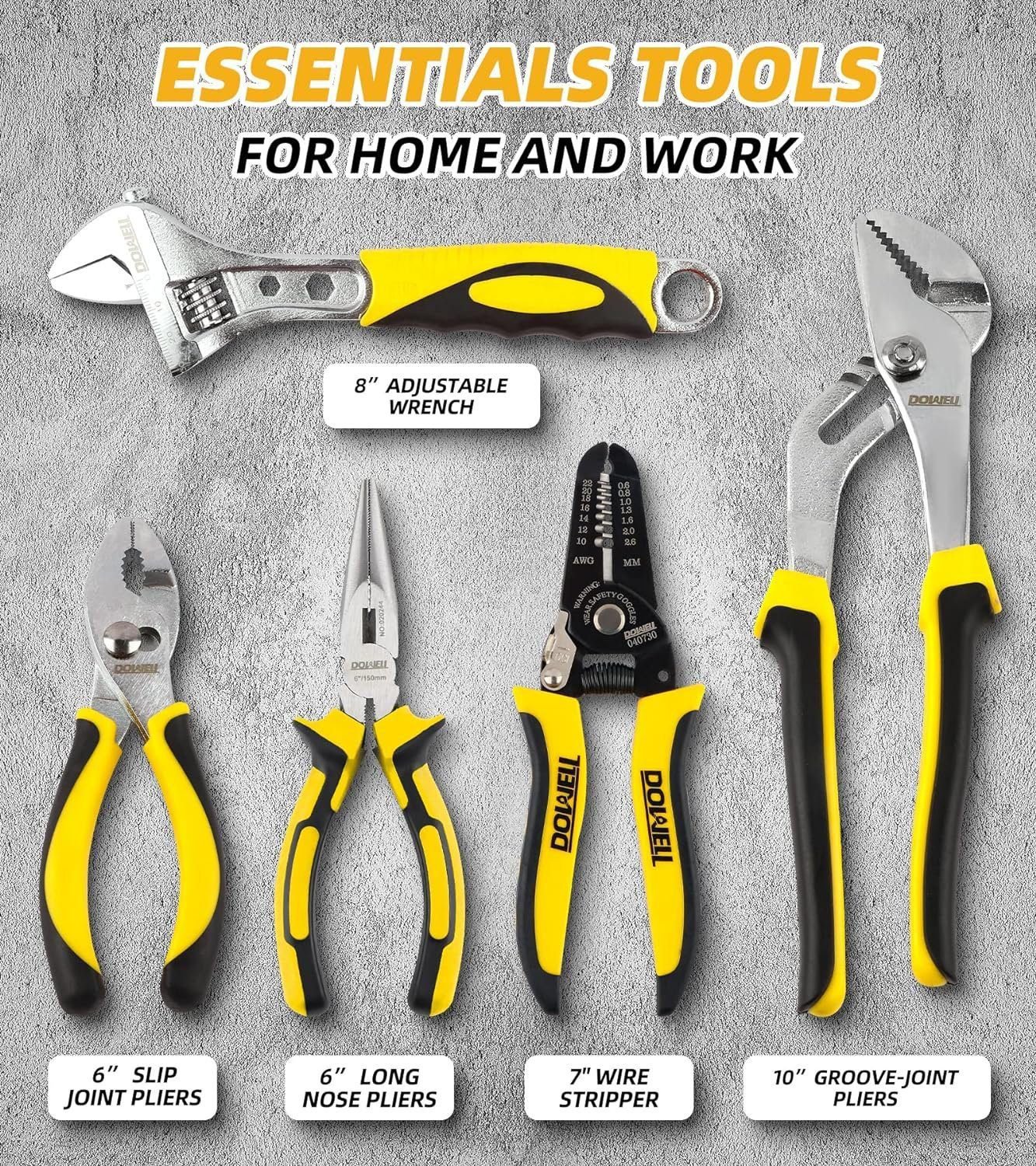 DOWELL 229PCS Tool Sets for Men, Household Hand Tool Kit, Home Repairing Tool Set for Maintenance with 14-Inch Storage Bag DOWELL 229PCS Tool Sets for Men, Household Hand Tool Kit, Home Repairing Tool Set for Maintenance with 14-Inch Storage Bag