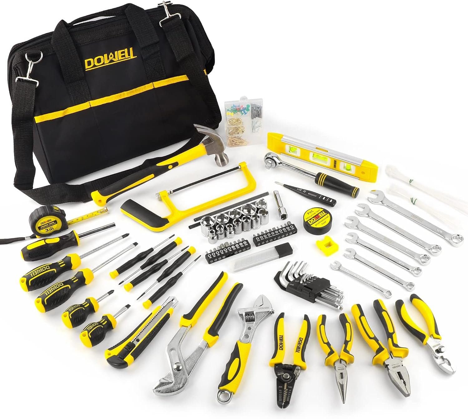DOWELL 229PCS Tool Sets for Men, Household Hand Tool Kit, Home Repairing Tool Set for Maintenance with 14-Inch Storage Bag DOWELL 229PCS Tool Sets for Men, Household Hand Tool Kit, Home Repairing Tool Set for Maintenance with 14-Inch Storage Bag