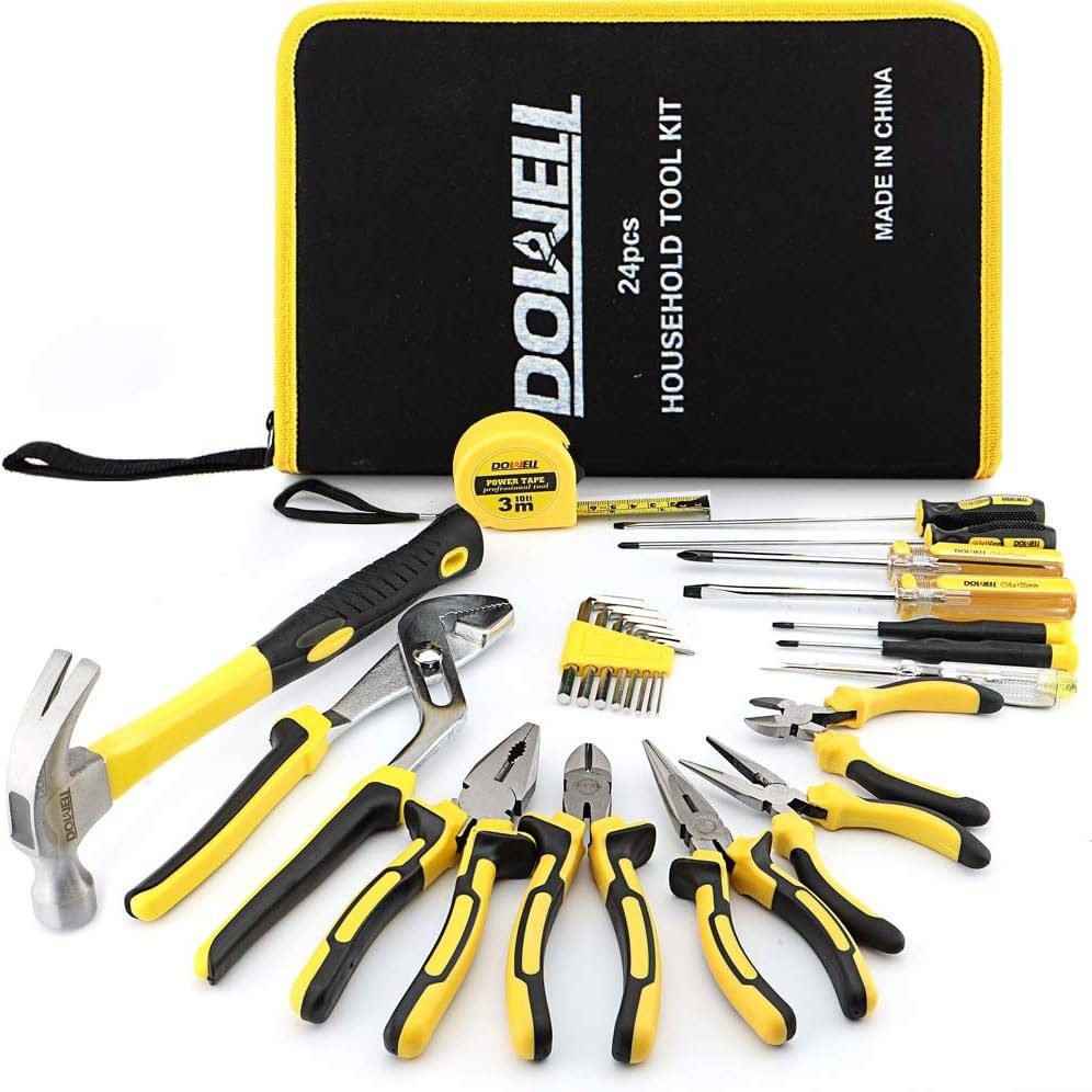 DOWELL 24 Pieces Homeowner Tool Set, Home Repair Hand Tool Kit with Portable Tool Bag