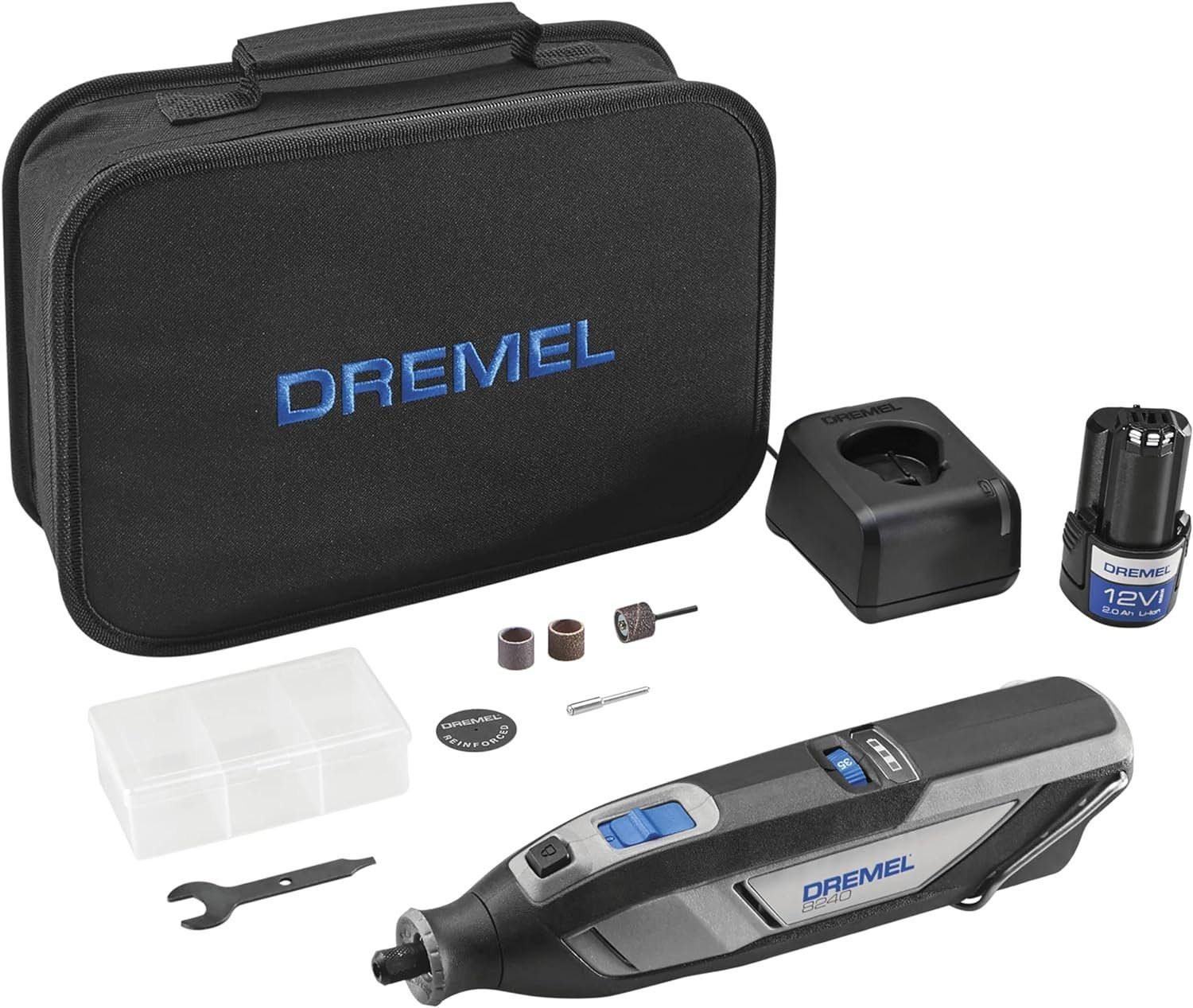 Dremel 8240 12V Cordless Rotary Tool Kit with Variable Speed and Comfort Grip - Includes 2AH Battery Pack, Charger, 5 Accessories Wrench, Tool Fabric Carry Bag, and Instruction Manual Dremel 8240 12V Cordless Rotary Tool Kit with Variable Speed and Comfort Grip - Includes 2AH Battery Pack, Charger, 5 Accessories Wrench, Tool Fabric Carry Bag, and Instruction Manual