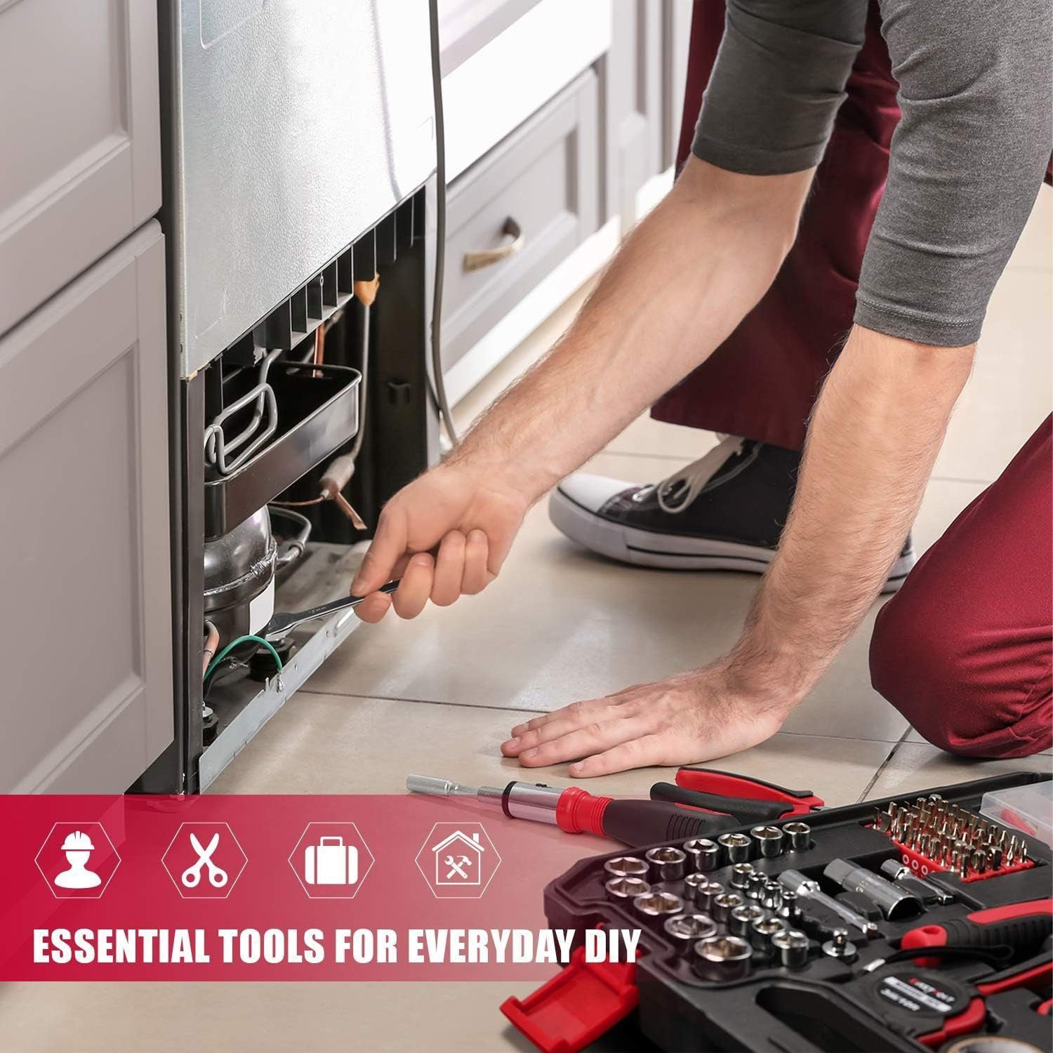 Eastvolt 218-Piece Household Tool Kit, Auto Repair Tool Set, Tool Kits for Homeowner, Plier, Screwdriver Set, Socket Kit and Toolbox Storage Case,Black + Red Eastvolt 218-Piece Household Tool Kit, Auto Repair Tool Set, Tool Kits for Homeowner, Plier, Screwdriver Set, Socket Kit and Toolbox Storage Case,Black + Red