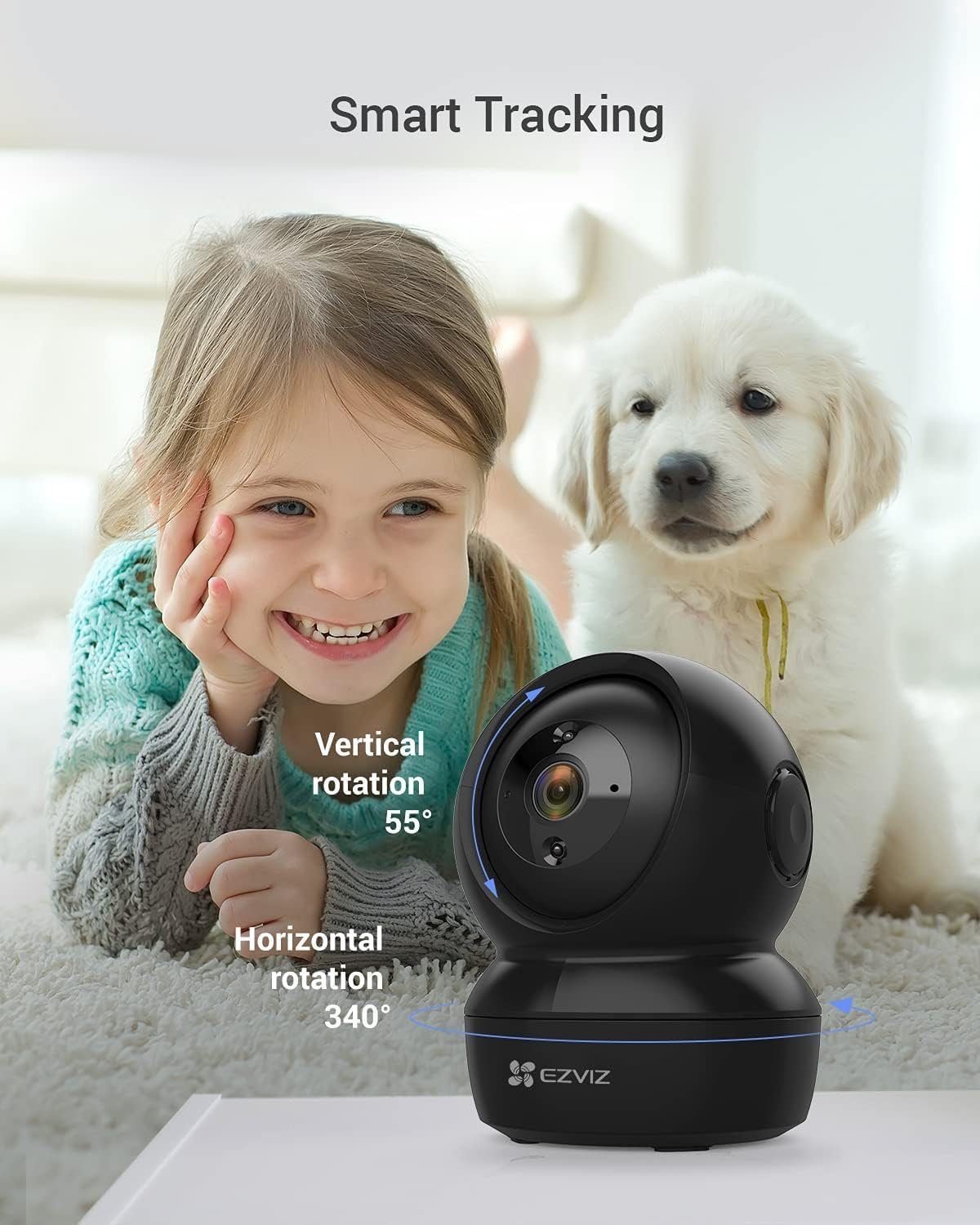 EZVIZ Security Camera Pan/Tilt 1080P Indoor Dome, Smart IR Night Vision, Motion Detection, Auto Tracking, Baby/Pet Monitor, 2-Way Audio, Works with Alexa and Google(C6N)