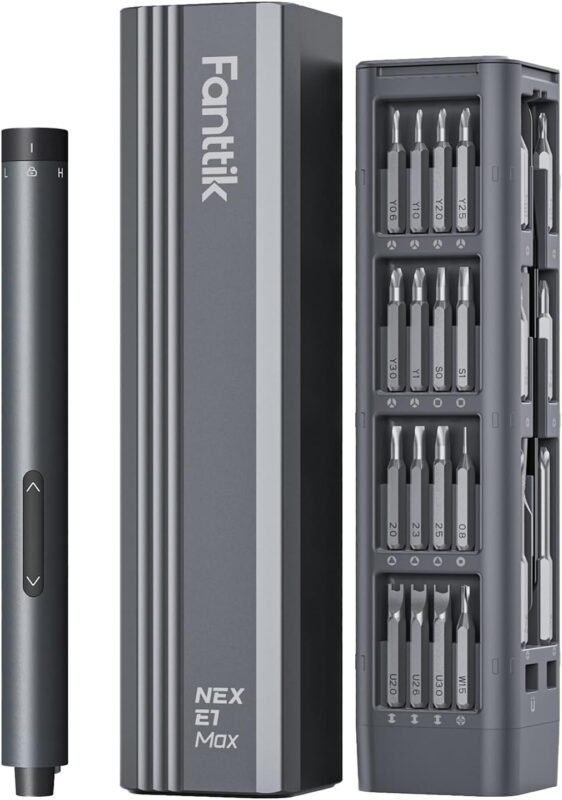 Fanttik E1 Max 3.7V Mini Precision Electric Screwdriver, 50-in-1 Magnetic Bits, 2 Torque Settings, Pop-Up Magnetic Case, 5/32Hex, Repair Tool Set for Phone Camera Laptop Watch Fanttik E1 Max 3.7V Mini Precision Electric Screwdriver, 50-in-1 Magnetic Bits, 2 Torque Settings, Pop-Up Magnetic Case, 5/32Hex, Repair Tool Set for Phone Camera Laptop Watch