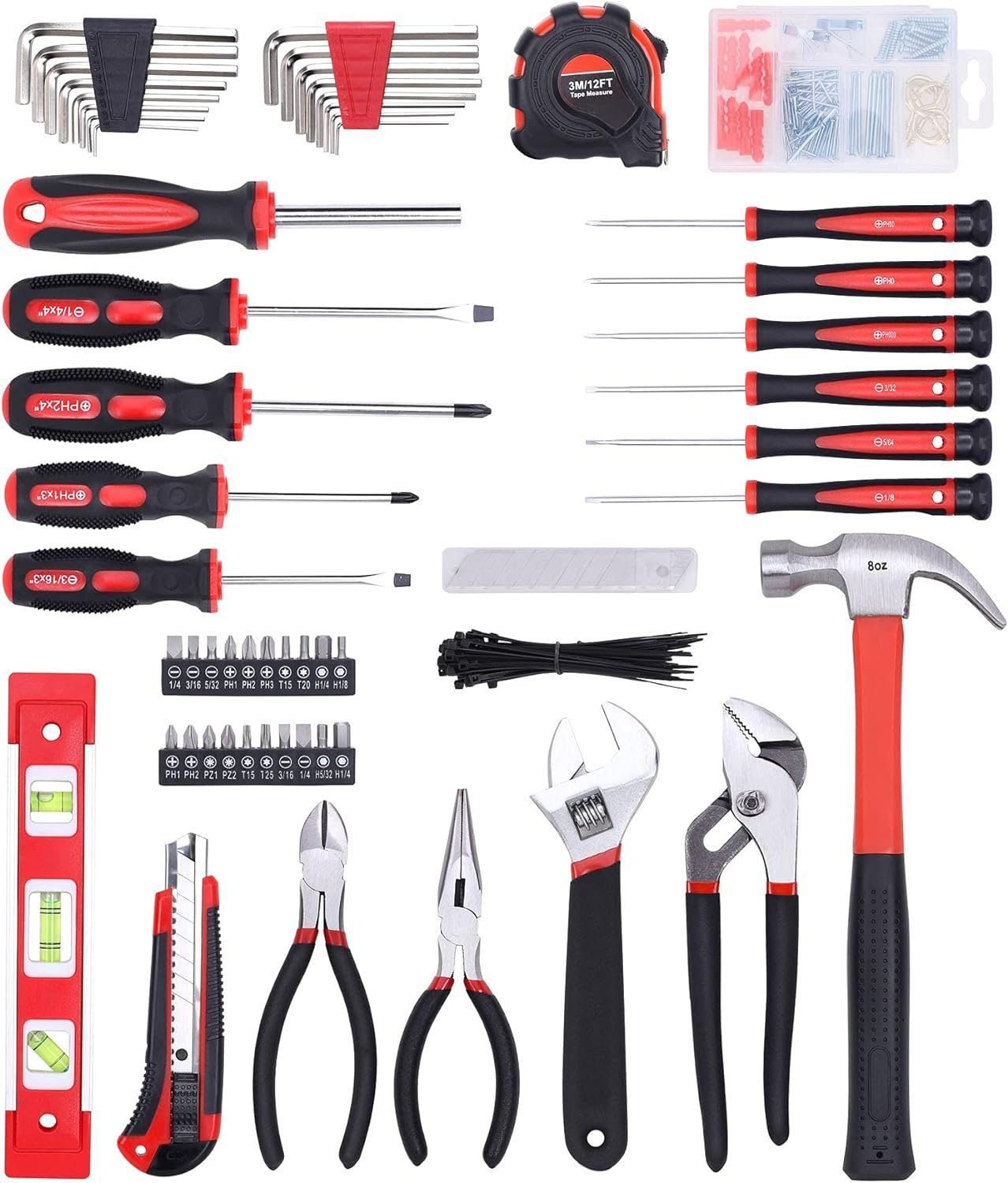 FASTPRO 215-Piece Home Repairing Tool Set with 12-Inch Wide Mouth Open Storage Bag,Household Hand Tool Kit,Red FASTPRO 215-Piece Home Repairing Tool Set with 12-Inch Wide Mouth Open Storage Bag,Household Hand Tool Kit,Red