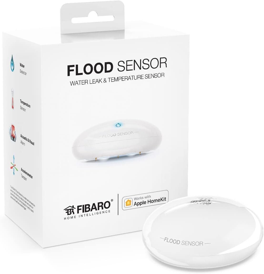 Fibaro FGBHFS-101 Flood, Water Temperature Sensor Homekit enabled water leakage detector, white Fibaro FGBHFS-101 Flood, Water Temperature Sensor Homekit enabled water leakage detector, white