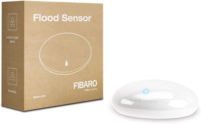 Fibaro FGFS-101 ZW5 FGFS101ZW5 Flood Sensor, Z-Wave Plus Water Leak Detector-FGFS-101, White