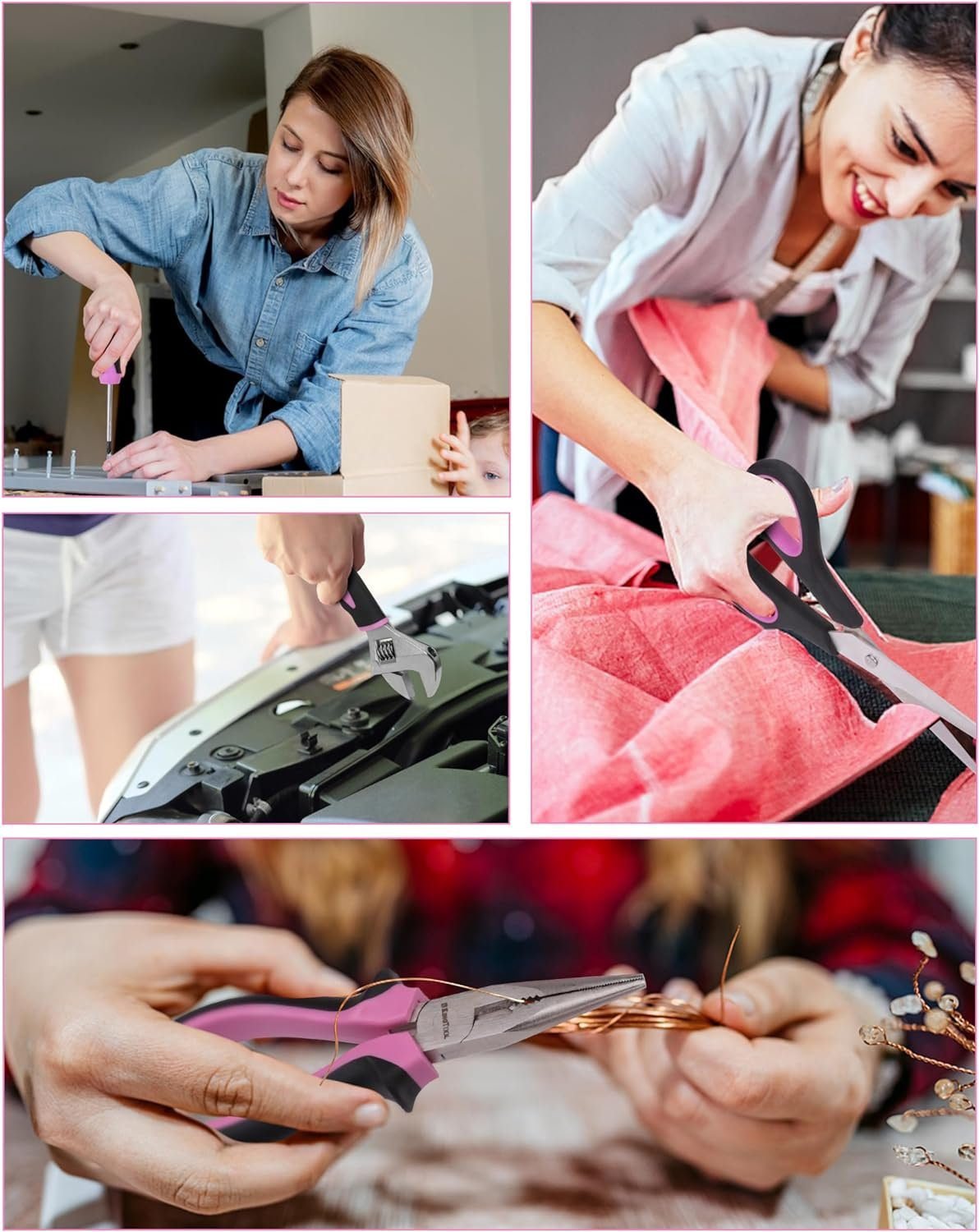 KingTool 267-Piece Tool Kit Set - Pink Tool Set with 21V Crodless Pink Power Drill Driver, Tool kit for Women with Pink Tool Storage Bag, Womens Tool Kit for House, Perfect for Home DIY Projects