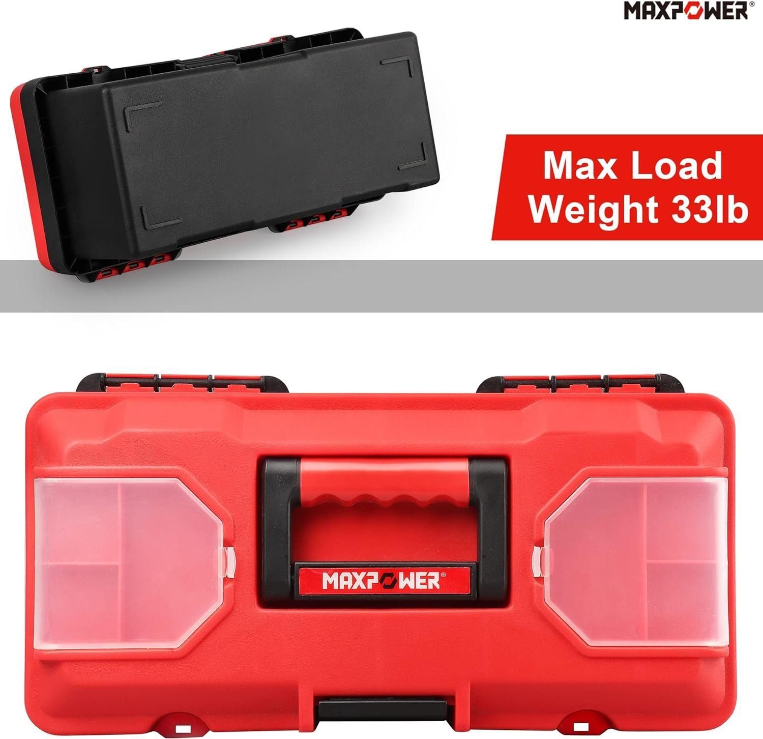 MAXPOWER 17-Inch Tool Box, Three-Layer Folding Plastic Storage Toolbox, Multi-Function Organizer with Tray and Dividers MAXPOWER 17-Inch Tool Box, Three-Layer Folding Plastic Storage Toolbox, Multi-Function Organizer with Tray and Dividers